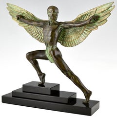 Art Deco Style Sculpture Icarus Winged Male Nude Max Le Verrier, France