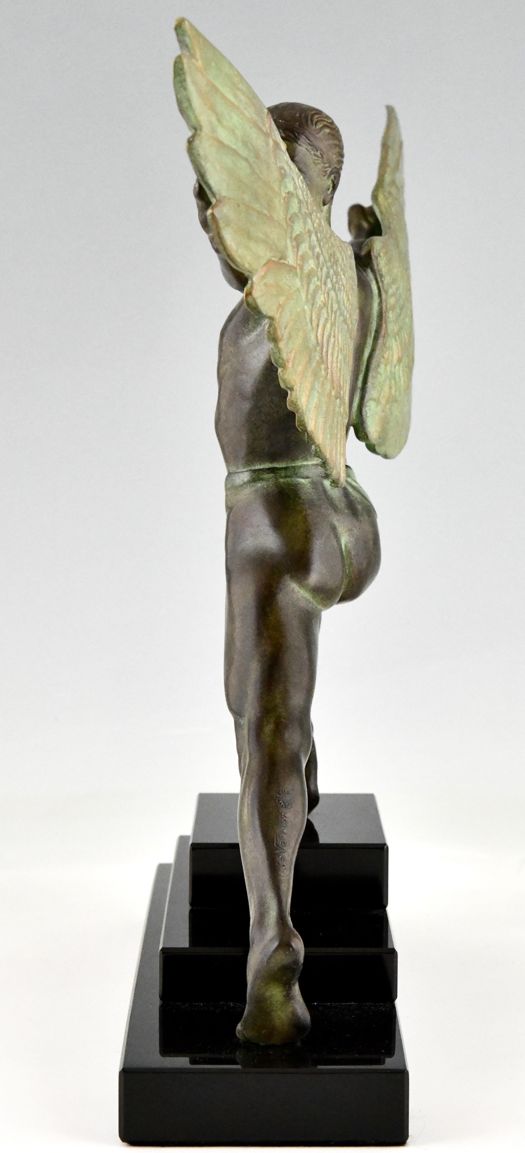 French Art Deco Style Sculpture Icarus Winged Male Nude Max Le Verrier, France