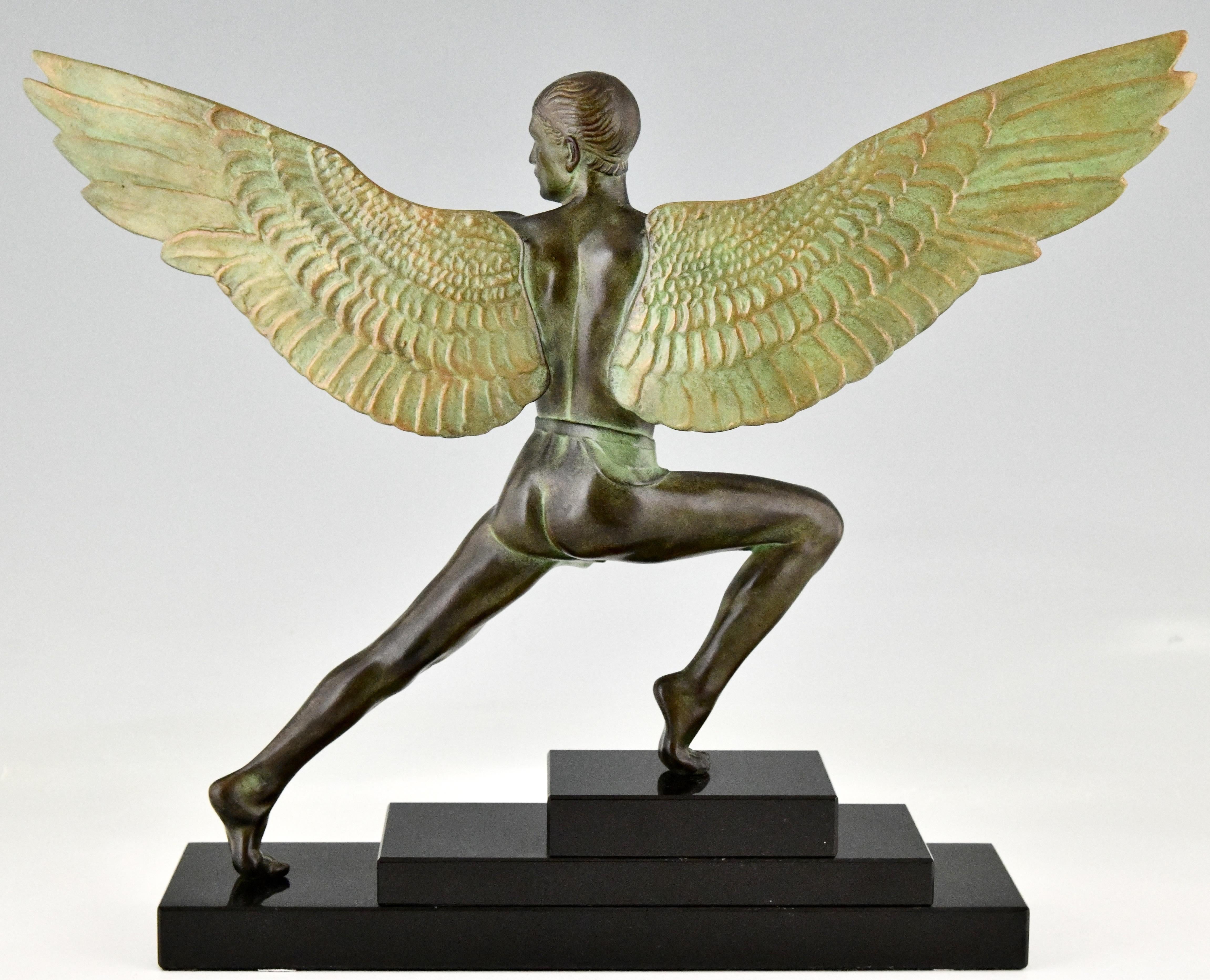 French Art Deco Style Sculpture Icarus Winged Male Nude Max Le Verrier, France For Sale