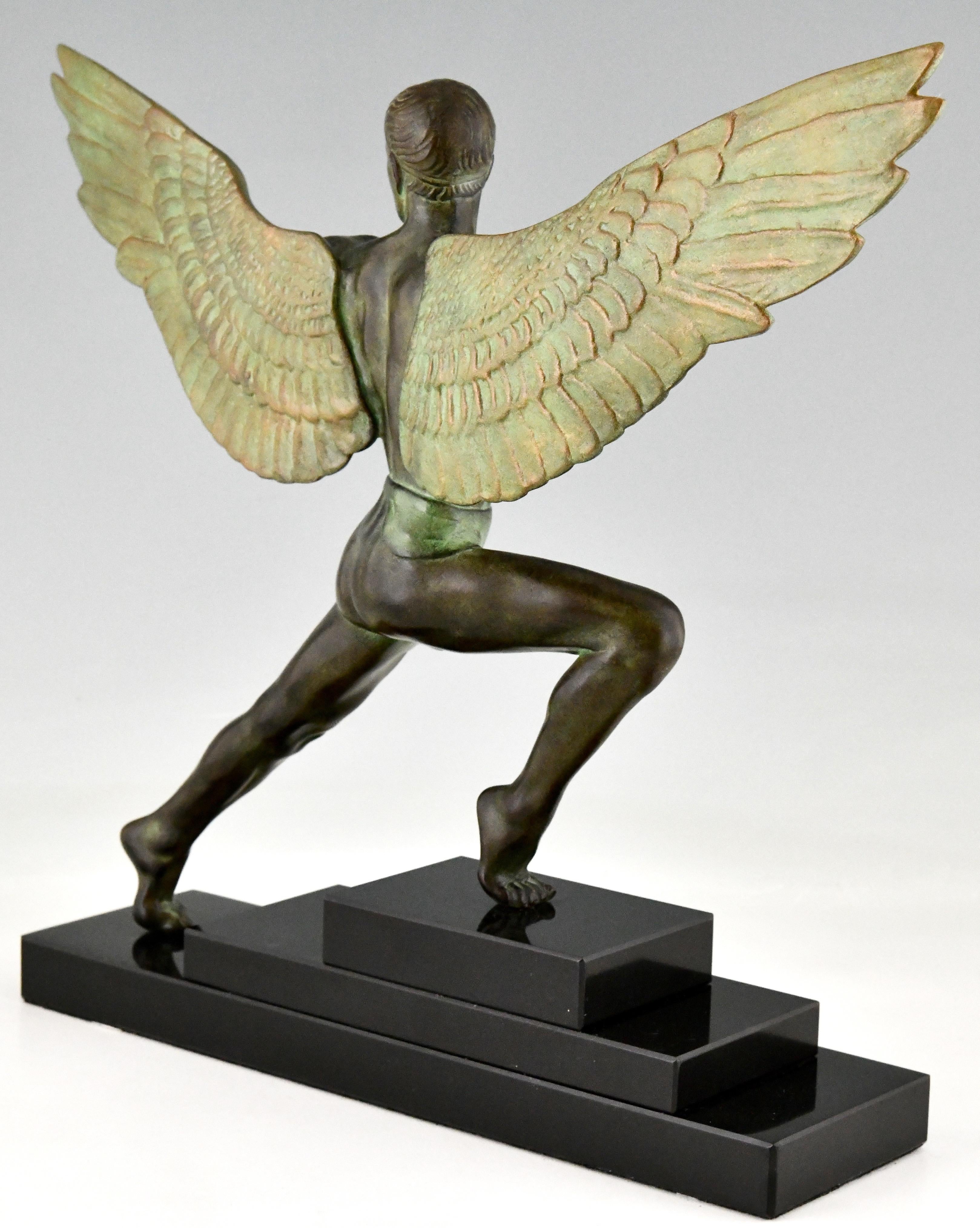 French Art Deco Style Sculpture Icarus Winged Male Nude Max Le Verrier, France