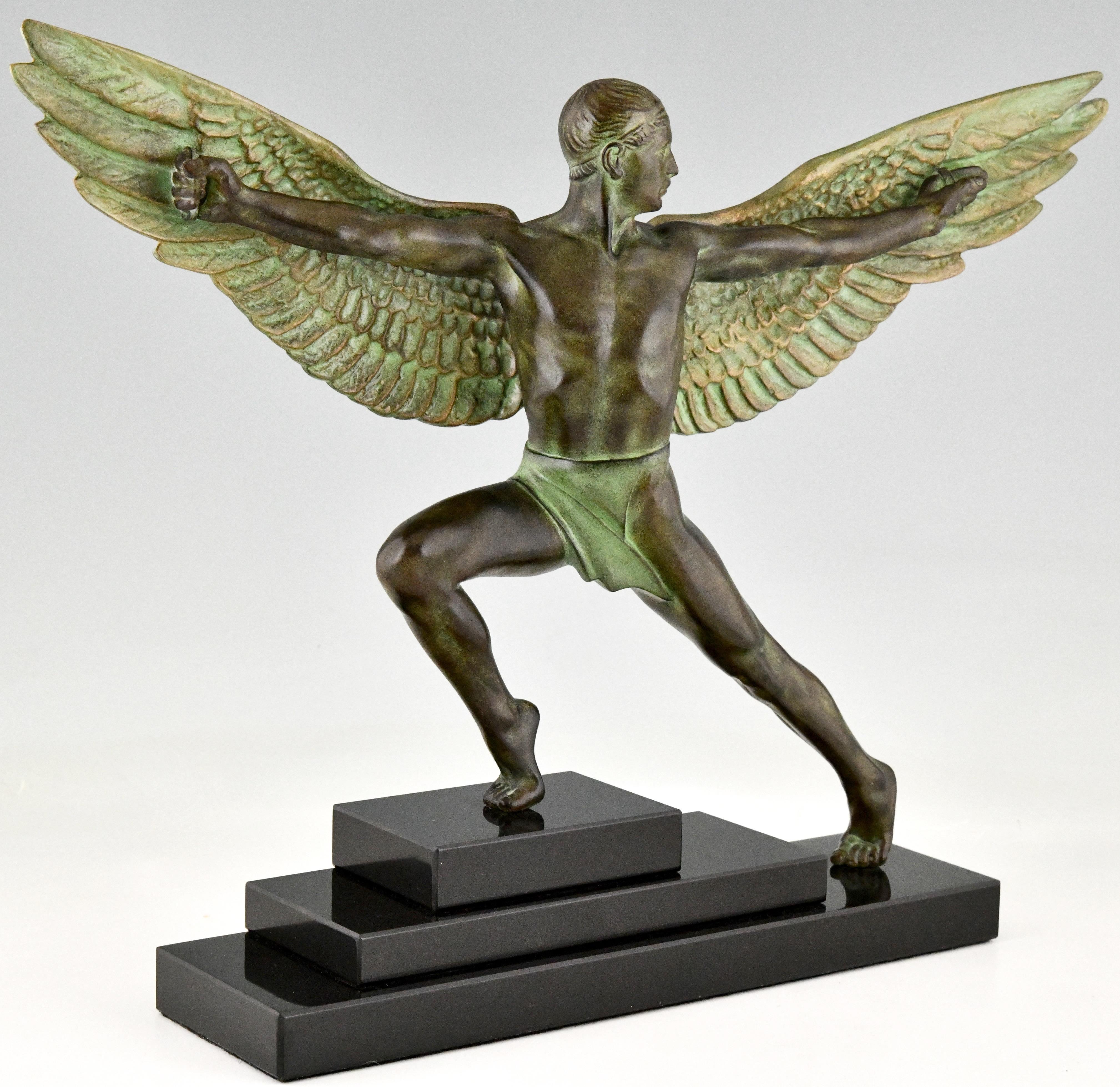 Art Deco Style Sculpture Icarus Winged Male Nude Max Le Verrier, France 1