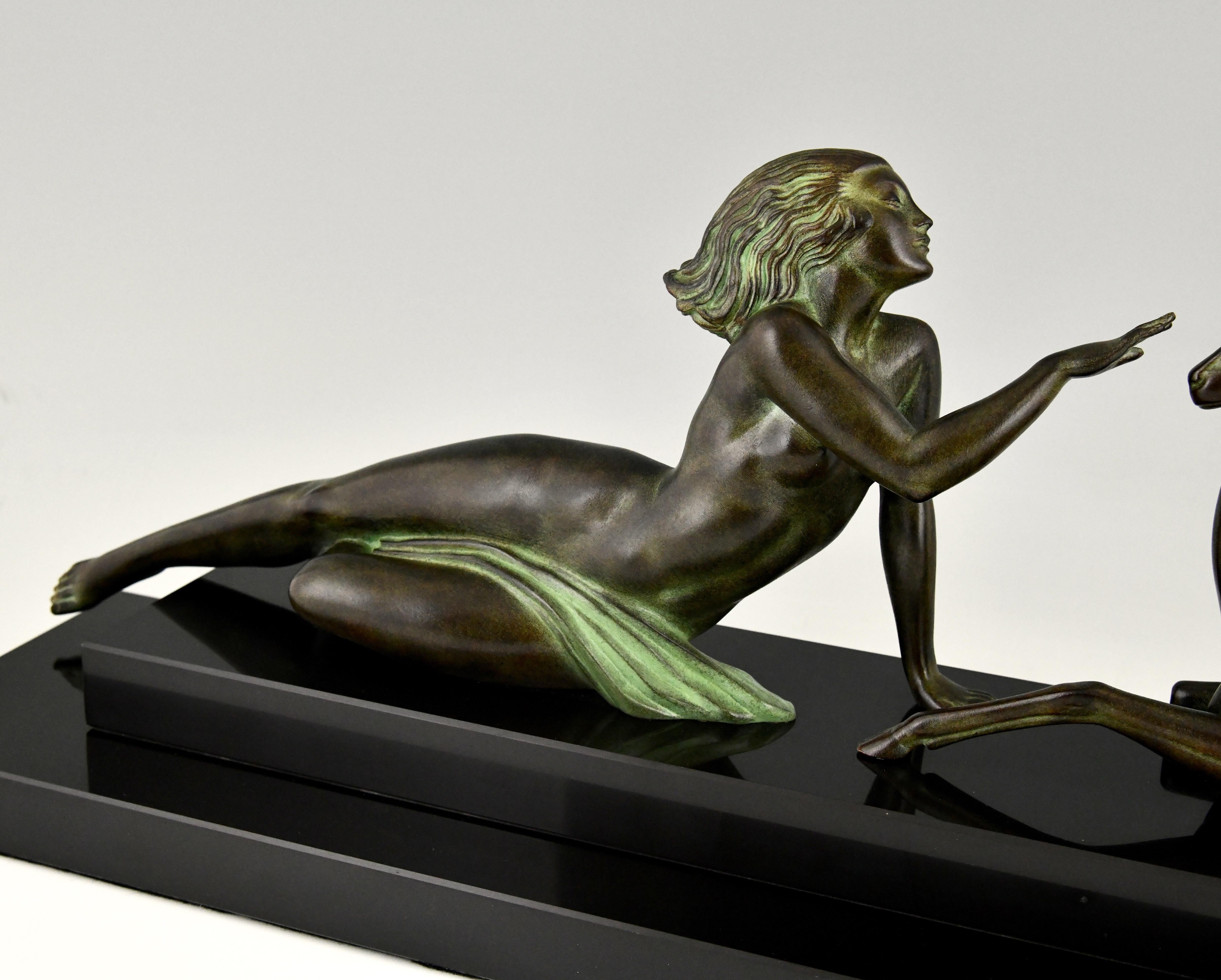 Art Deco Style Sculpture Nude & Gazelle Seduction Fayral & Max Le Verrier 2