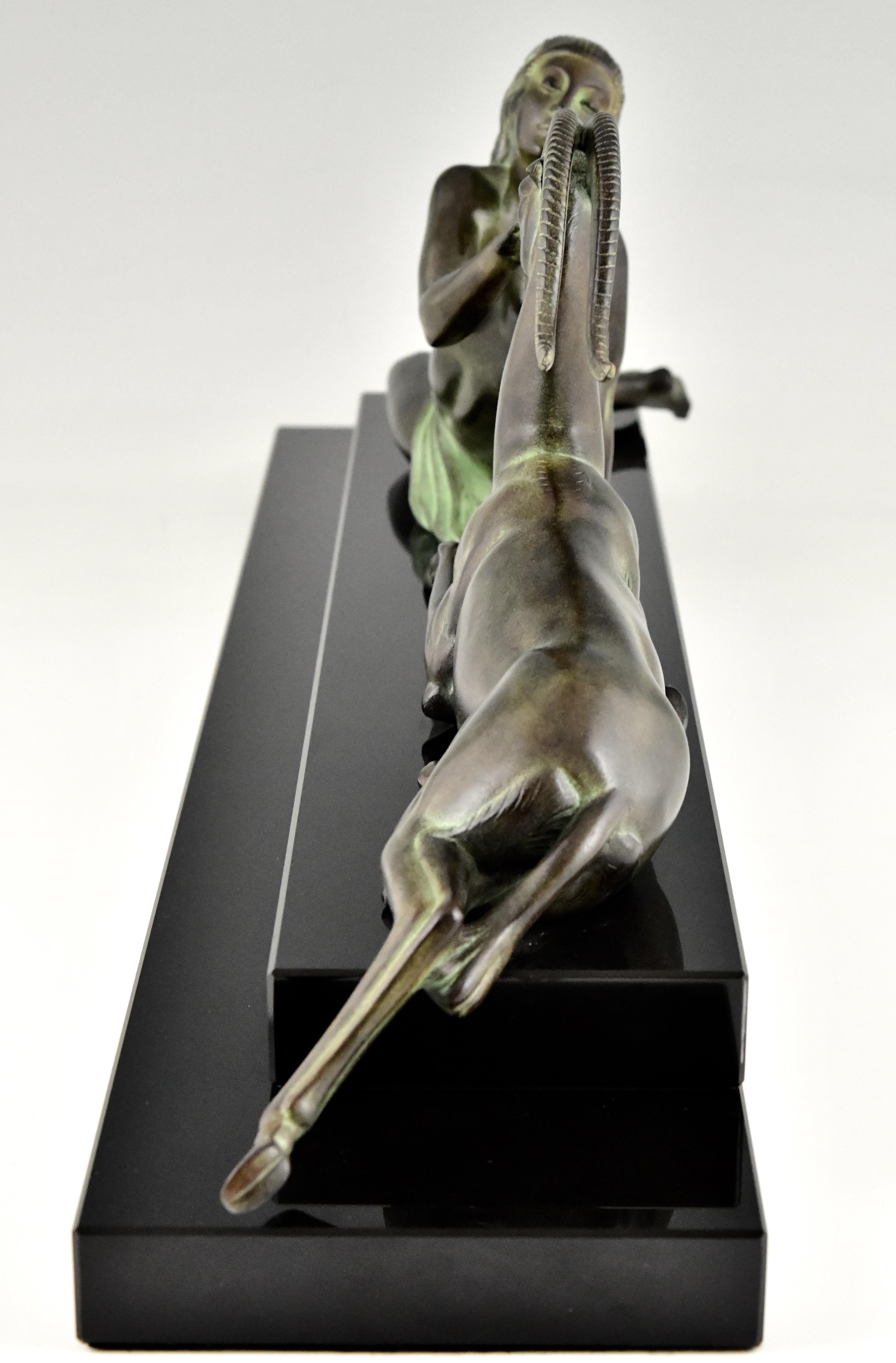 Marble Art Deco Style Sculpture Nude & Gazelle Seduction Fayral & Max Le Verrier