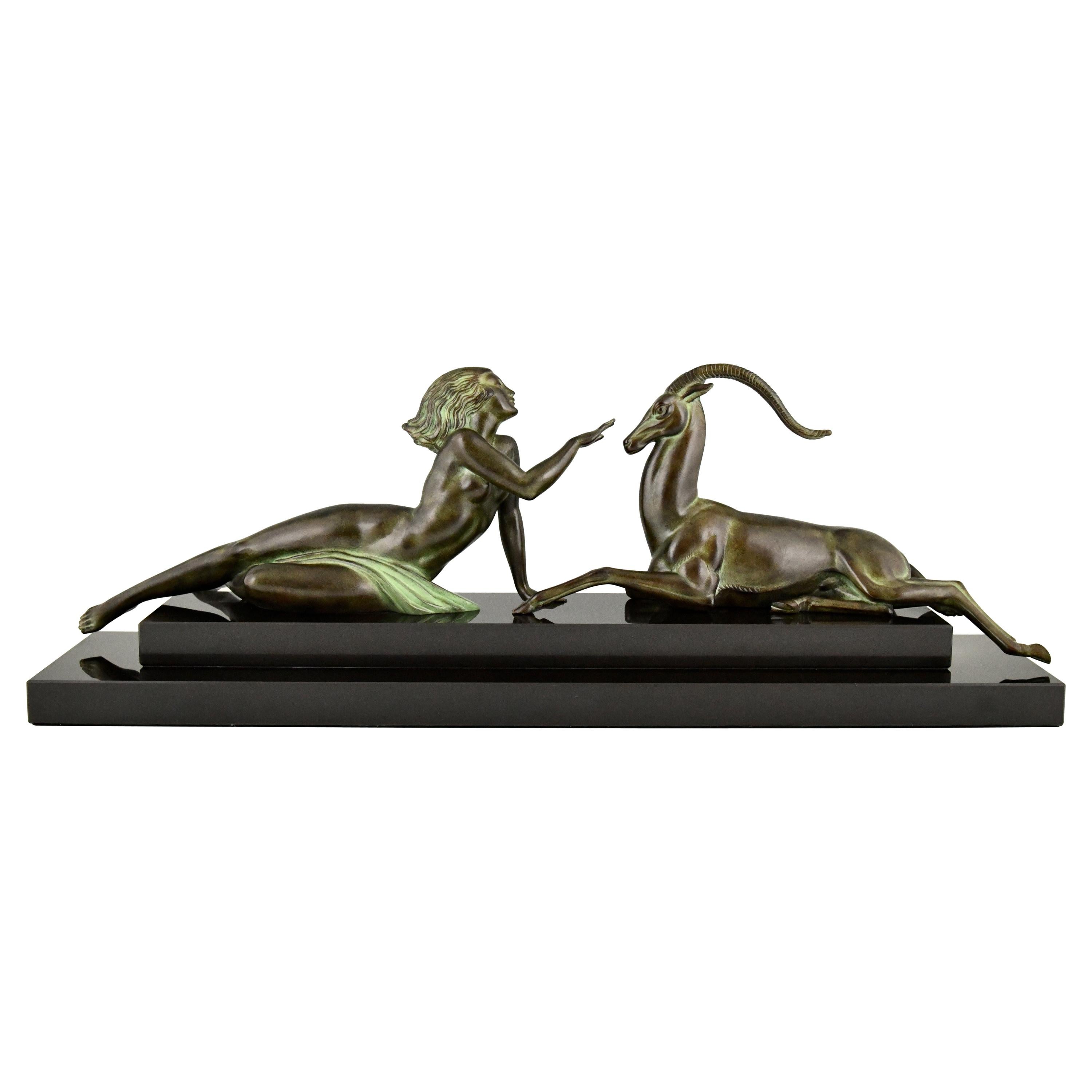 Art Deco Style Sculpture Nude & Gazelle Seduction Fayral & Max Le Verrier