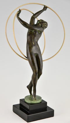 Art Deco style Sculpture Nude Hoop Dancer ILLUSION by Fayral for Max Le Verrier