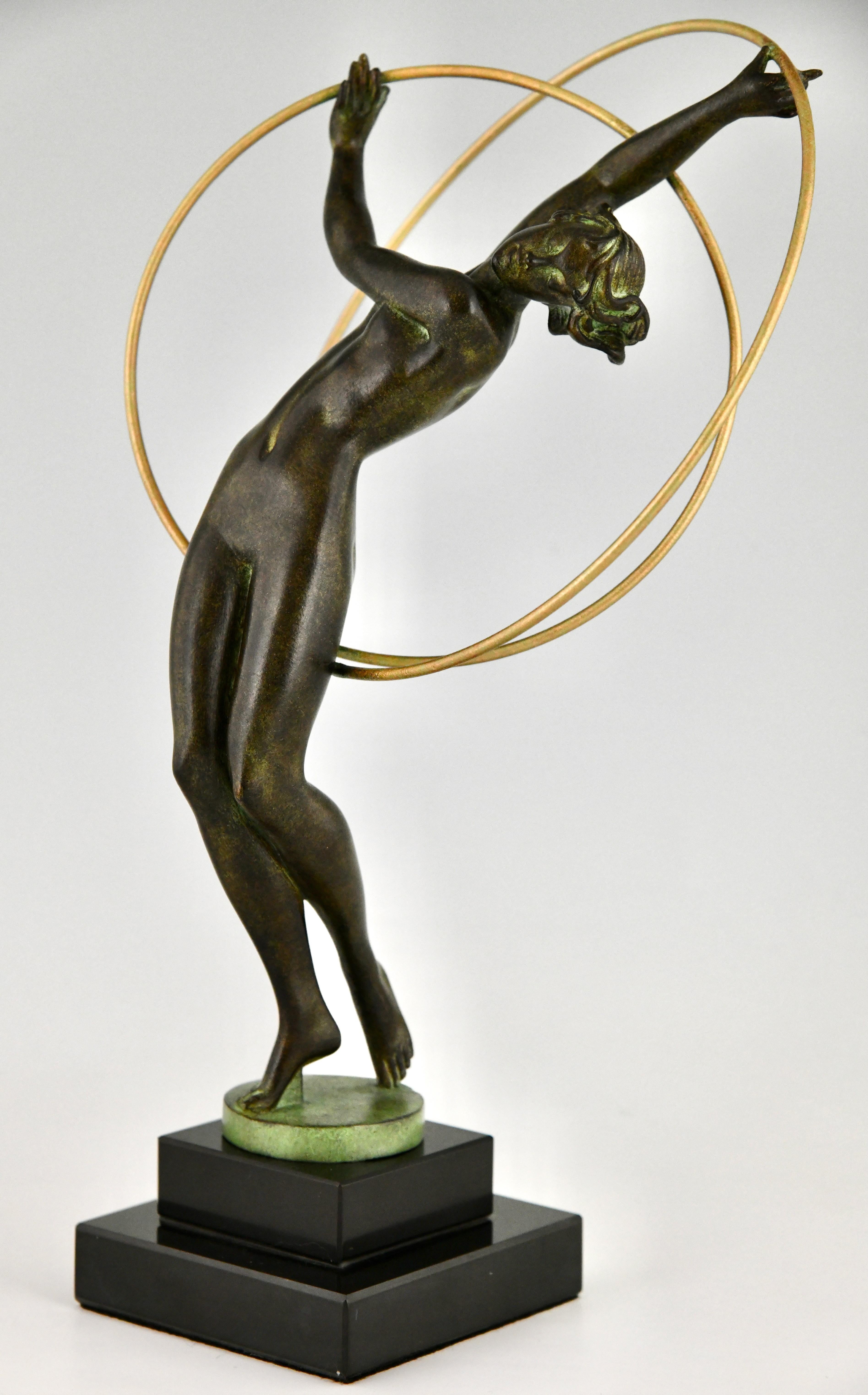 Contemporary Art Deco style Sculpture Nude Hoop Dancer ILLUSION by Fayral for Max Le Verrier For Sale