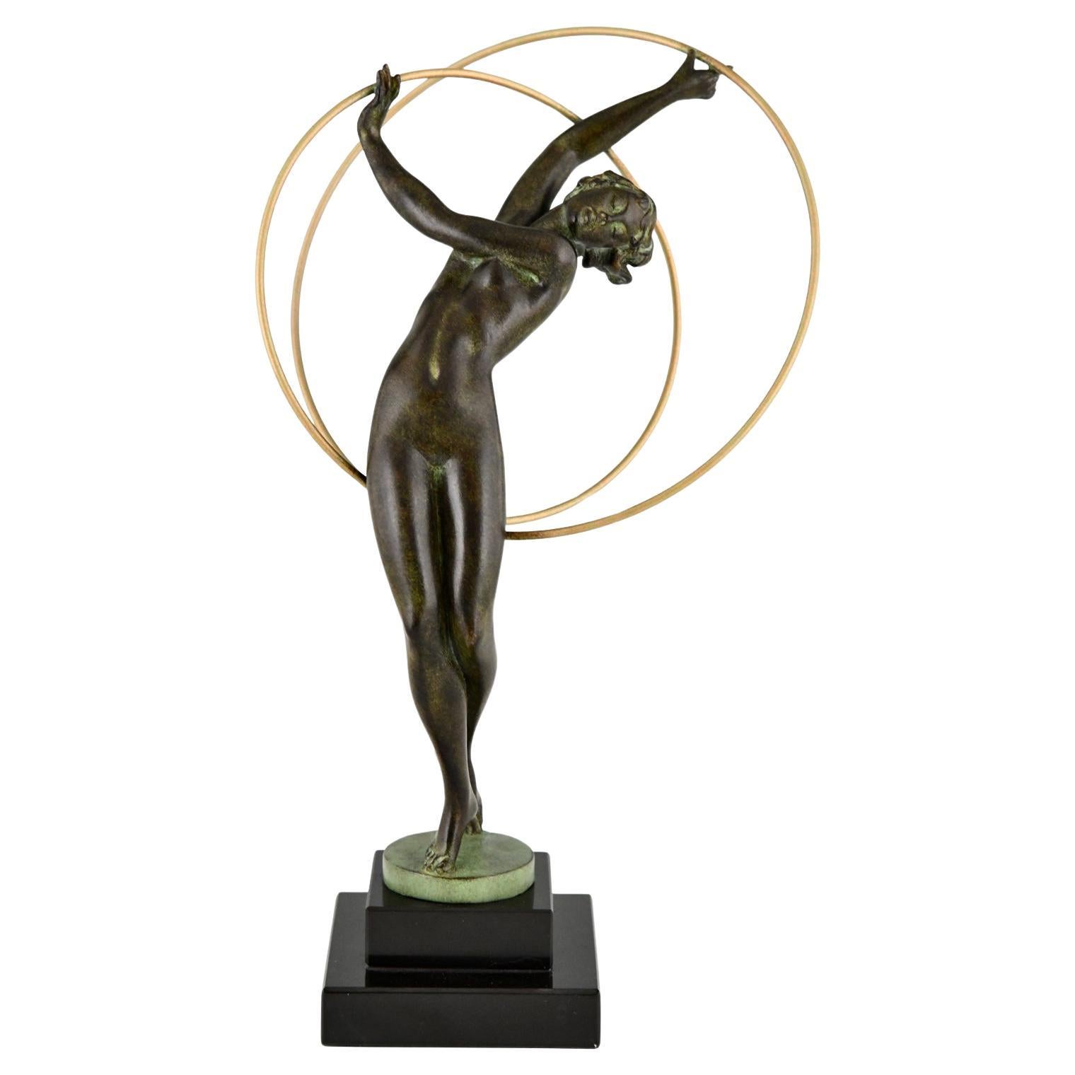 Art Deco style Sculpture Nude Hoop Dancer ILLUSION by Fayral for Max Le Verrier For Sale