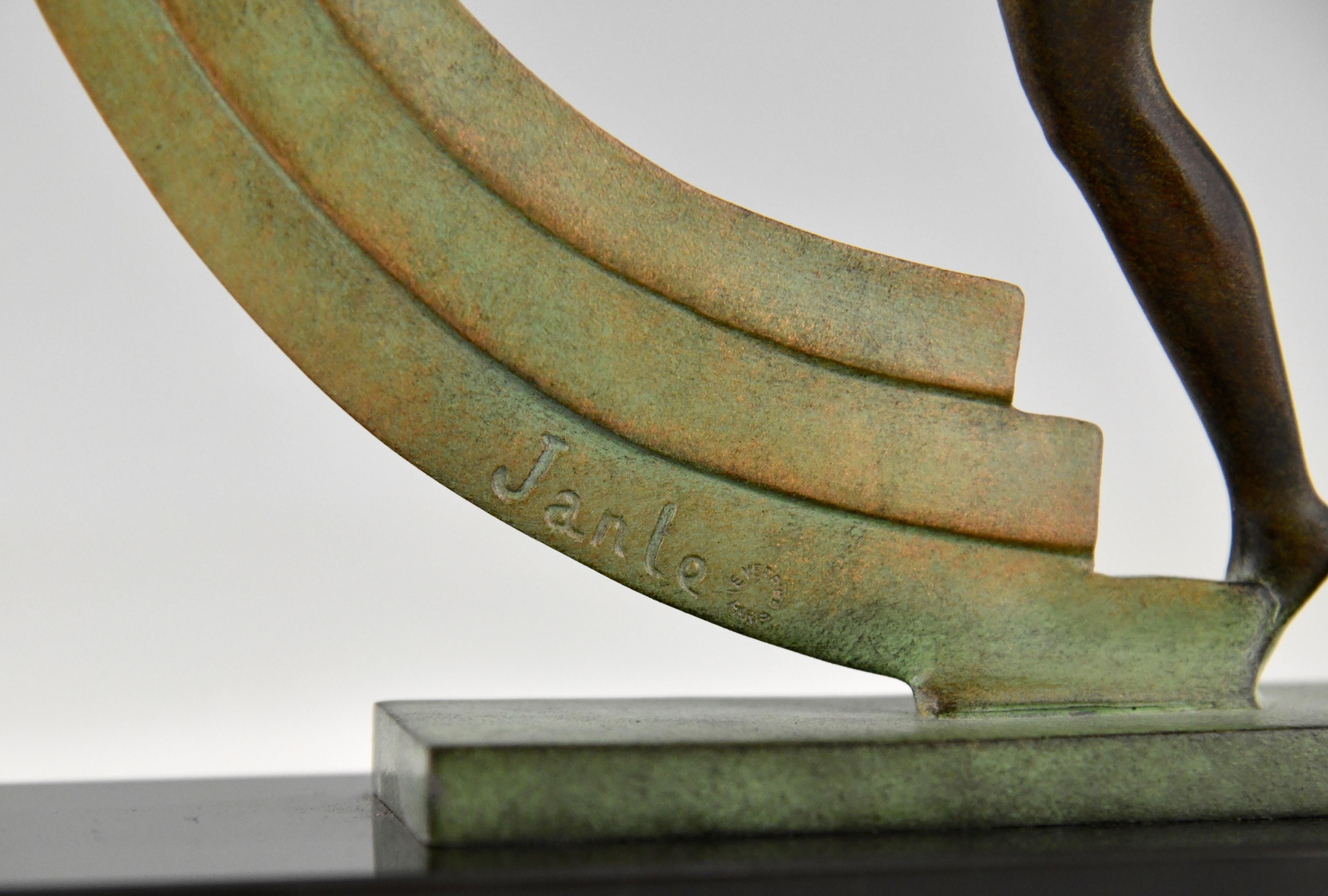 Escultura estilo Art Déco bailarina desnuda con pañuelo Bacchanale de Janle & Max Le Verrier en venta 2