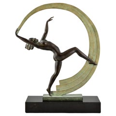 Art Deco style sculpture nude scarf dancer Bacchanale by Janle & Max Le Verrier