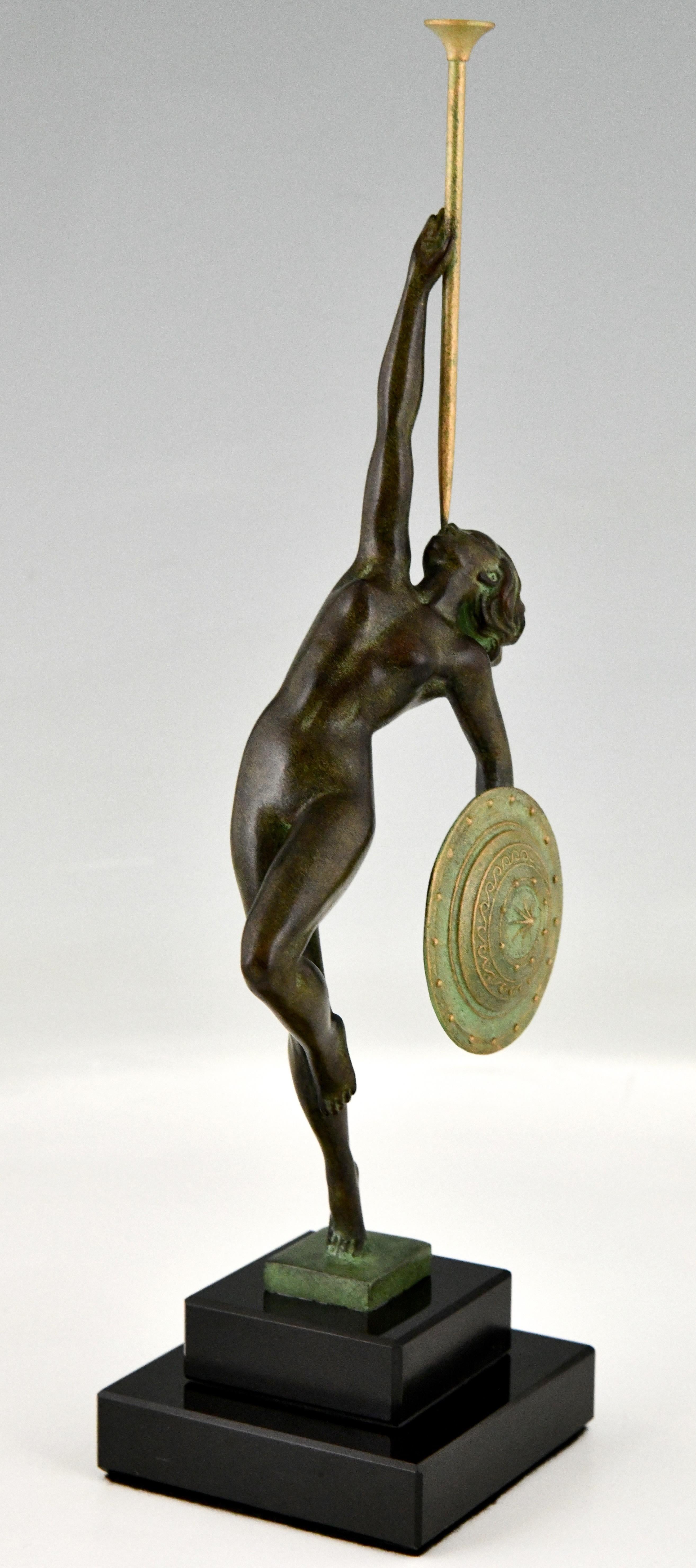 French Art Deco style Sculpture Nude with Trumpet Jericho Guerbe Max Le Verrier For Sale