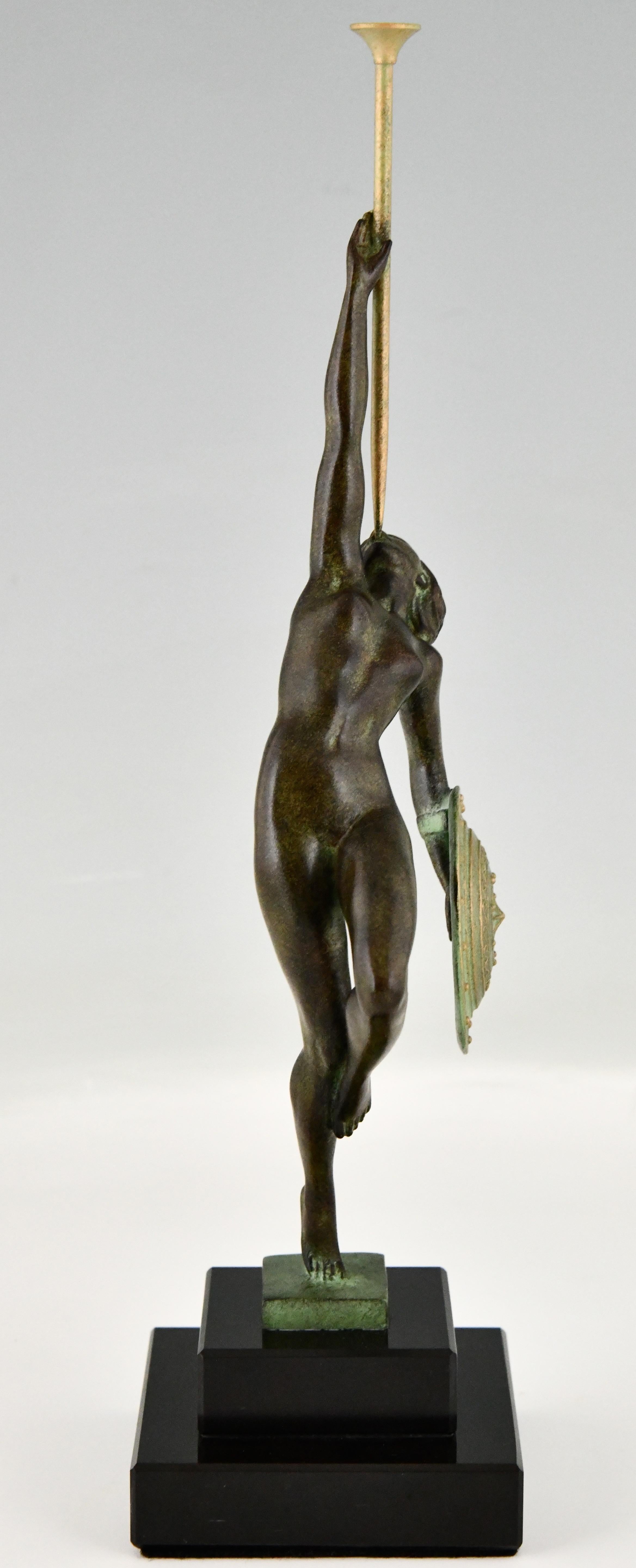 Hand-Crafted Art Deco style Sculpture Nude with Trumpet Jericho Guerbe Max Le Verrier For Sale
