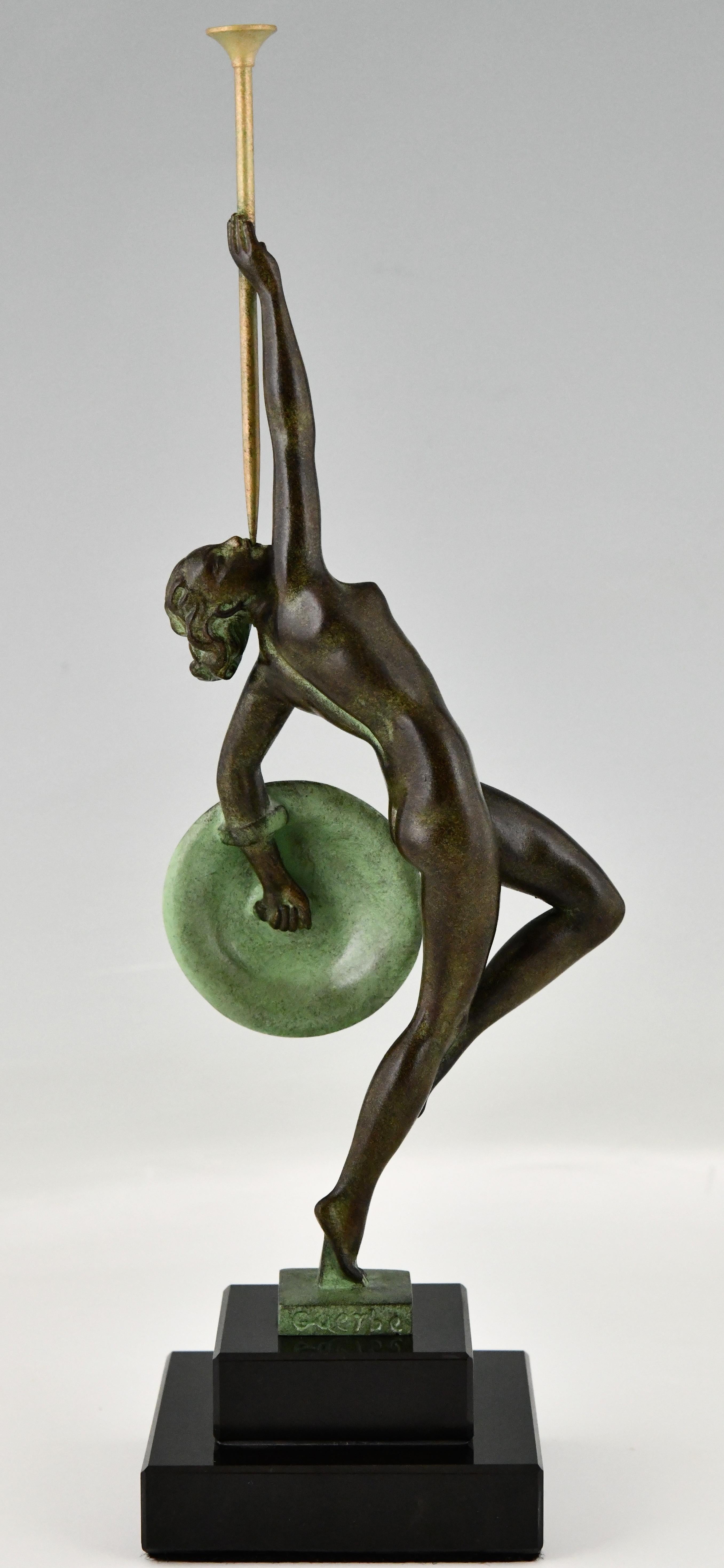 Patinated Art Deco style Sculpture Nude with Trumpet Jericho Guerbe Max Le Verrier