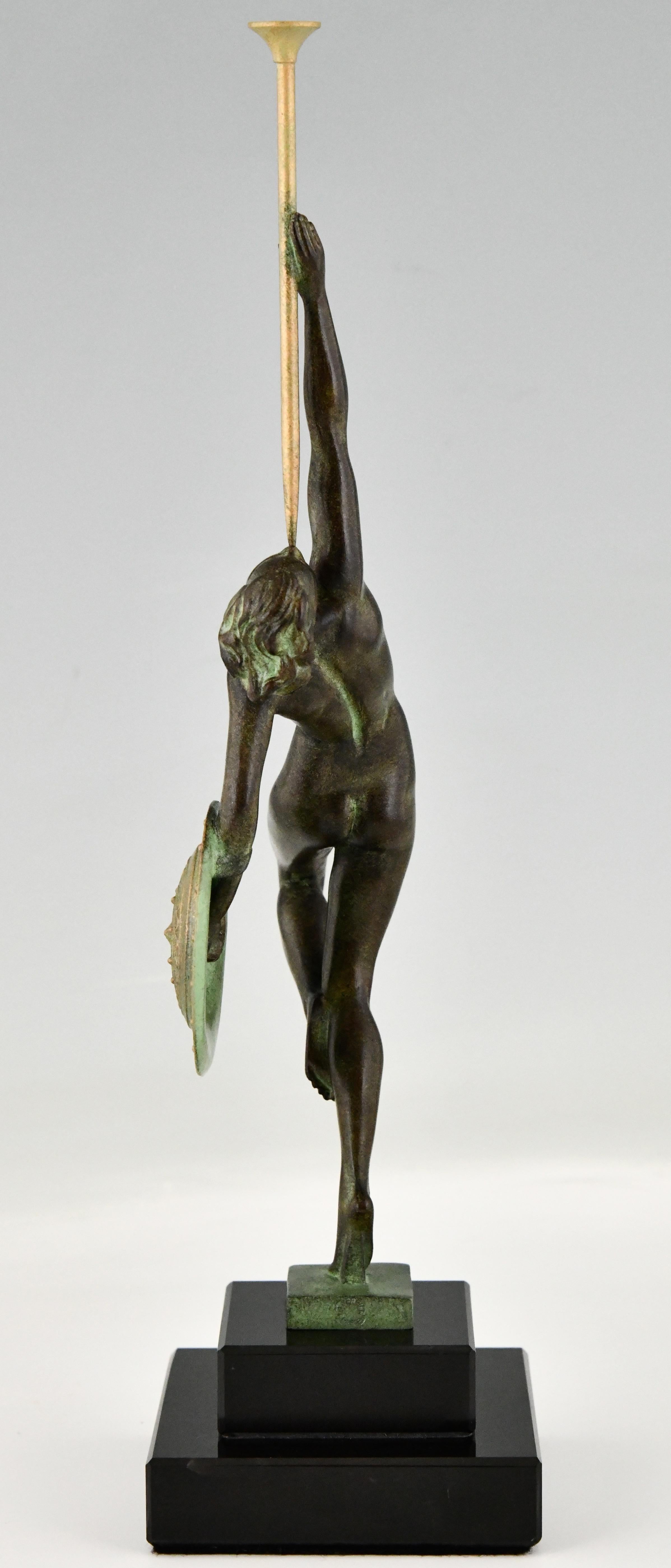 Art Deco style Sculpture Nude with Trumpet Jericho Guerbe Max Le Verrier In New Condition In Antwerp, BE