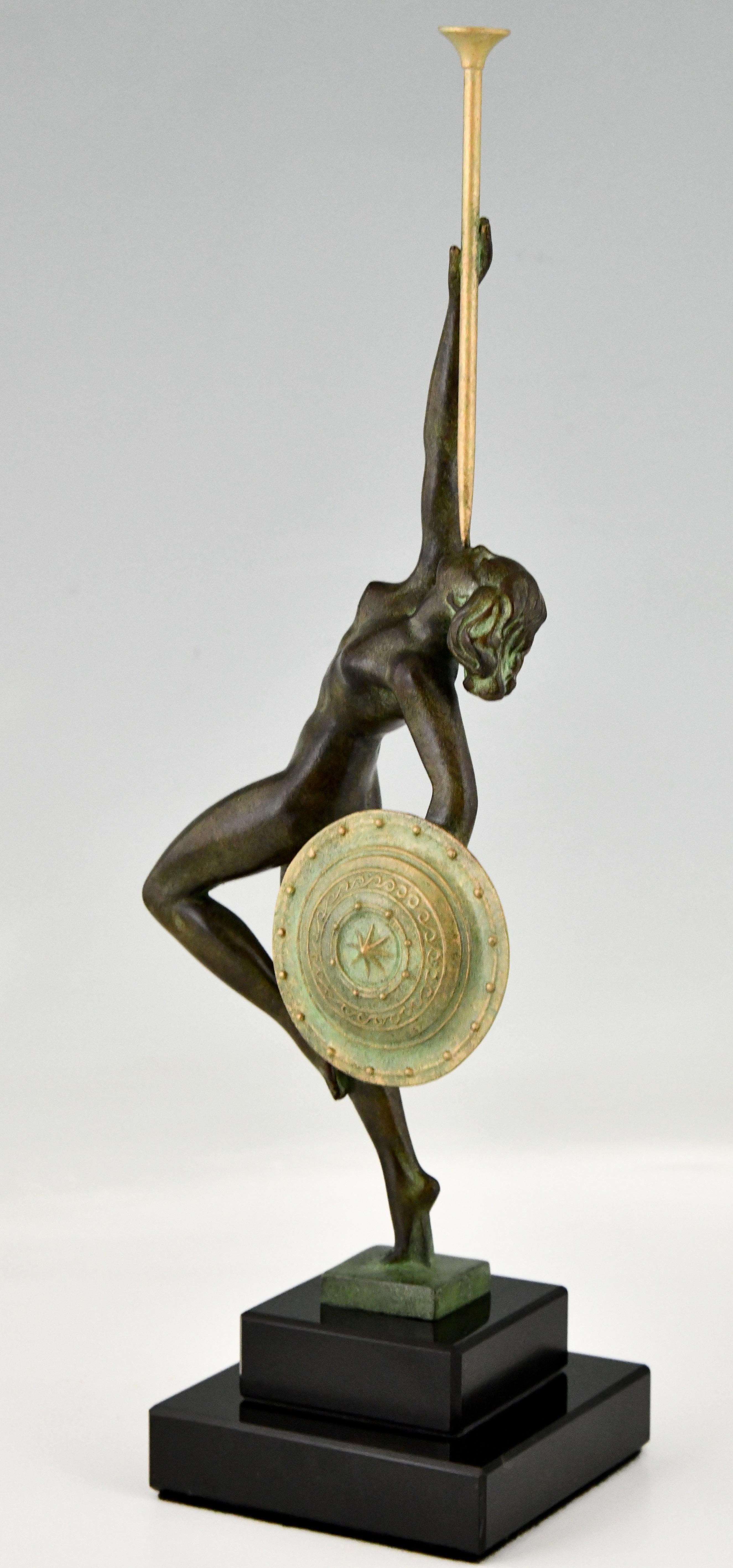 Metal Art Deco style Sculpture Nude with Trumpet Jericho Guerbe Max Le Verrier For Sale