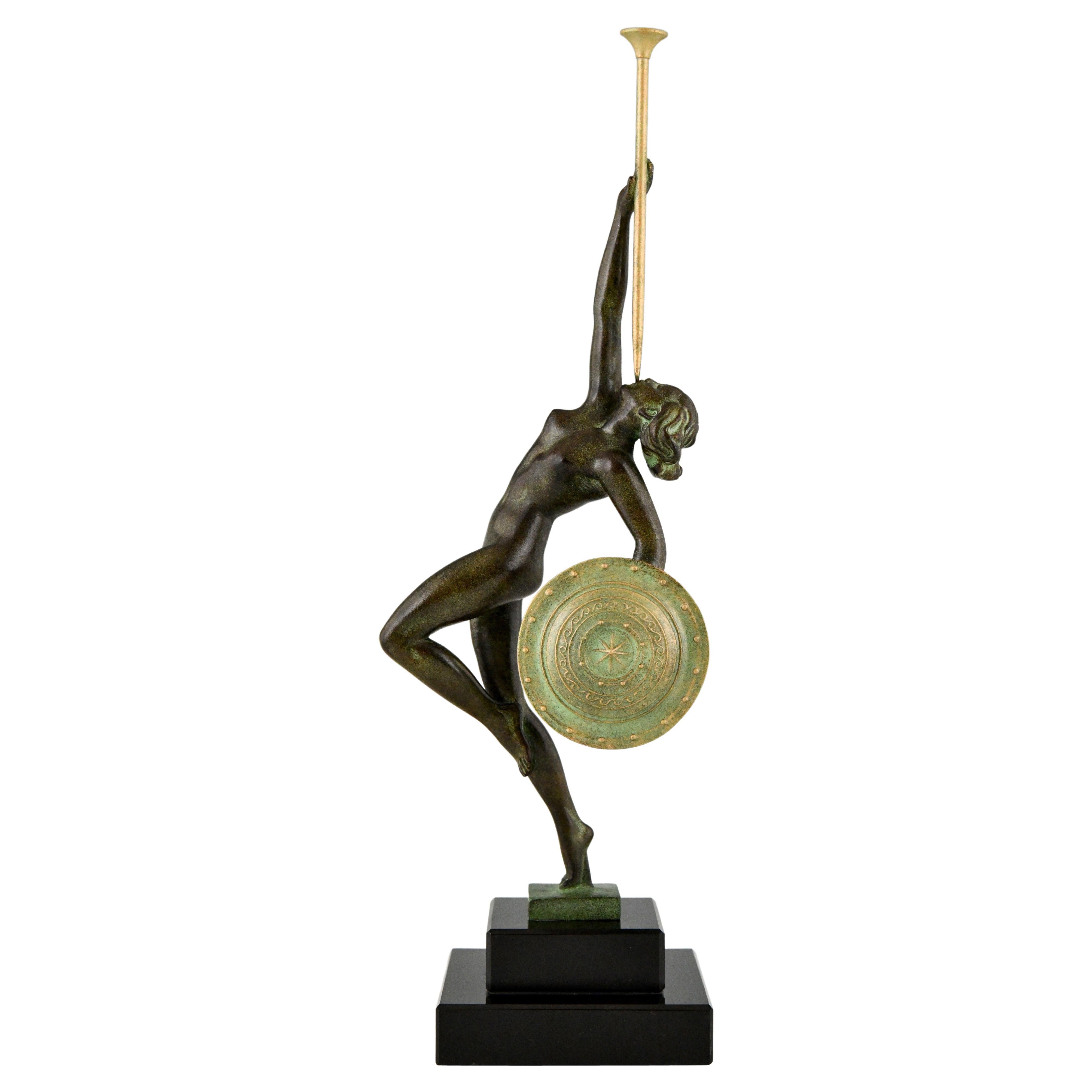 Art Deco style Sculpture Nude with Trumpet Jericho Guerbe Max Le Verrier