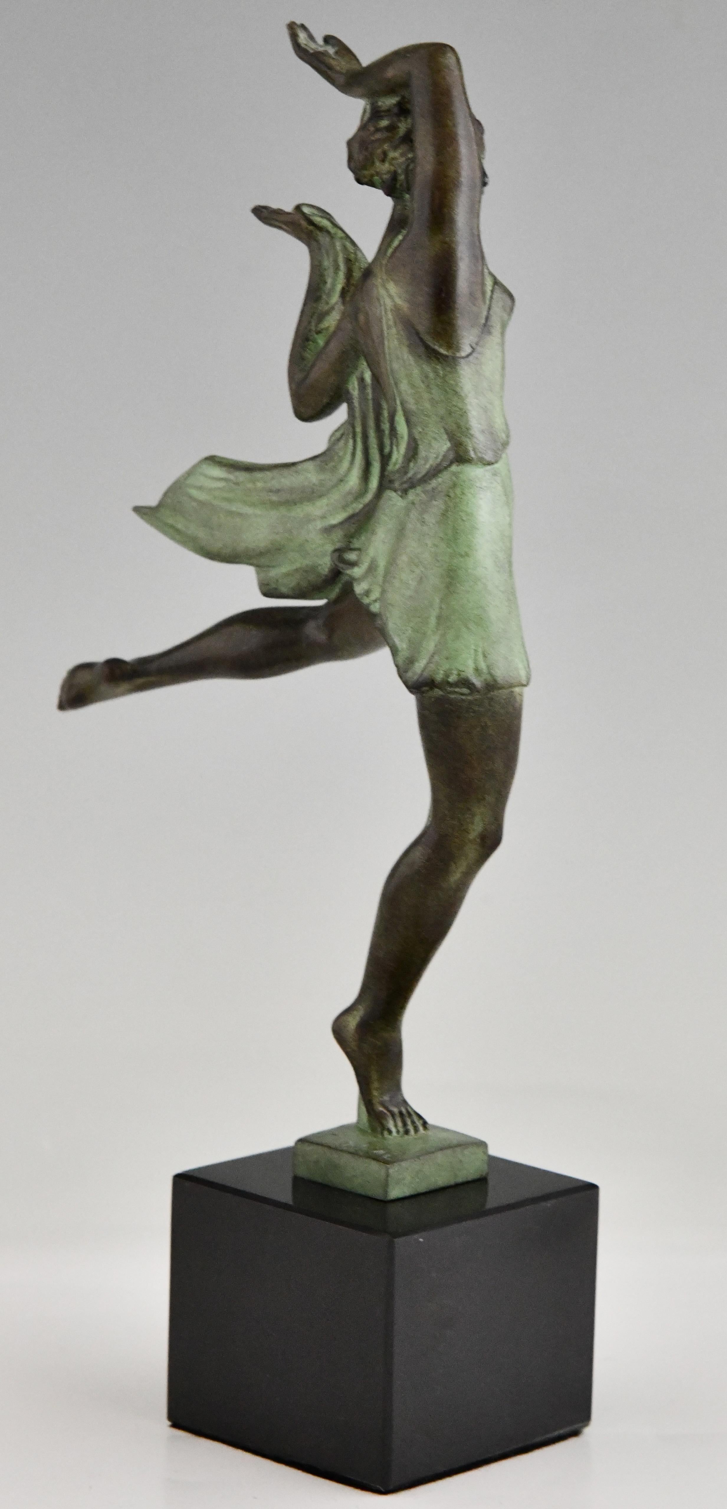 Patinated Art Deco style sculpture of a Dancer ALLEGRESSE Fayral for Max Le Verrier  For Sale