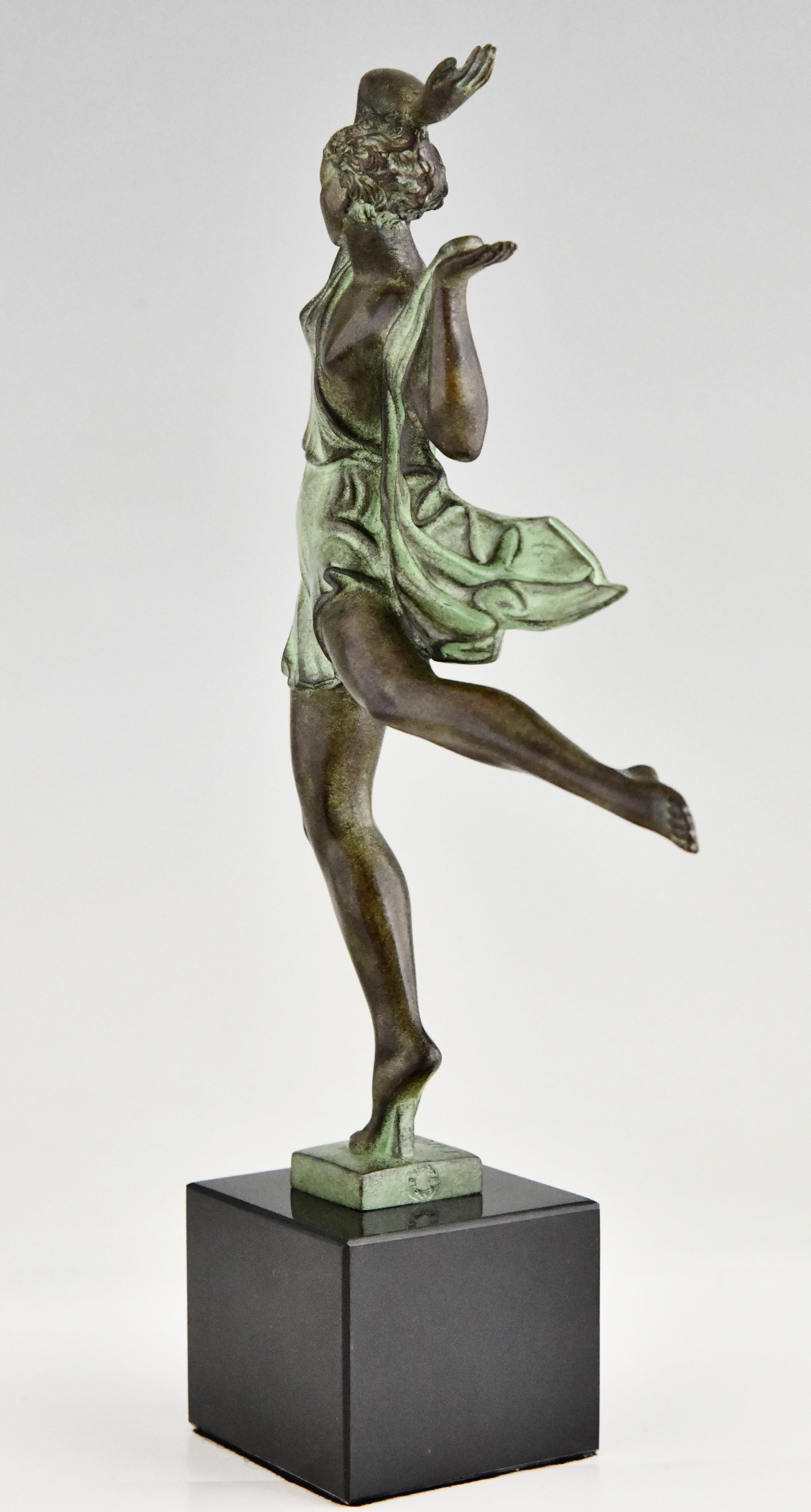 Metal Art Deco style sculpture of a Dancer ALLEGRESSE Fayral for Max Le Verrier  For Sale