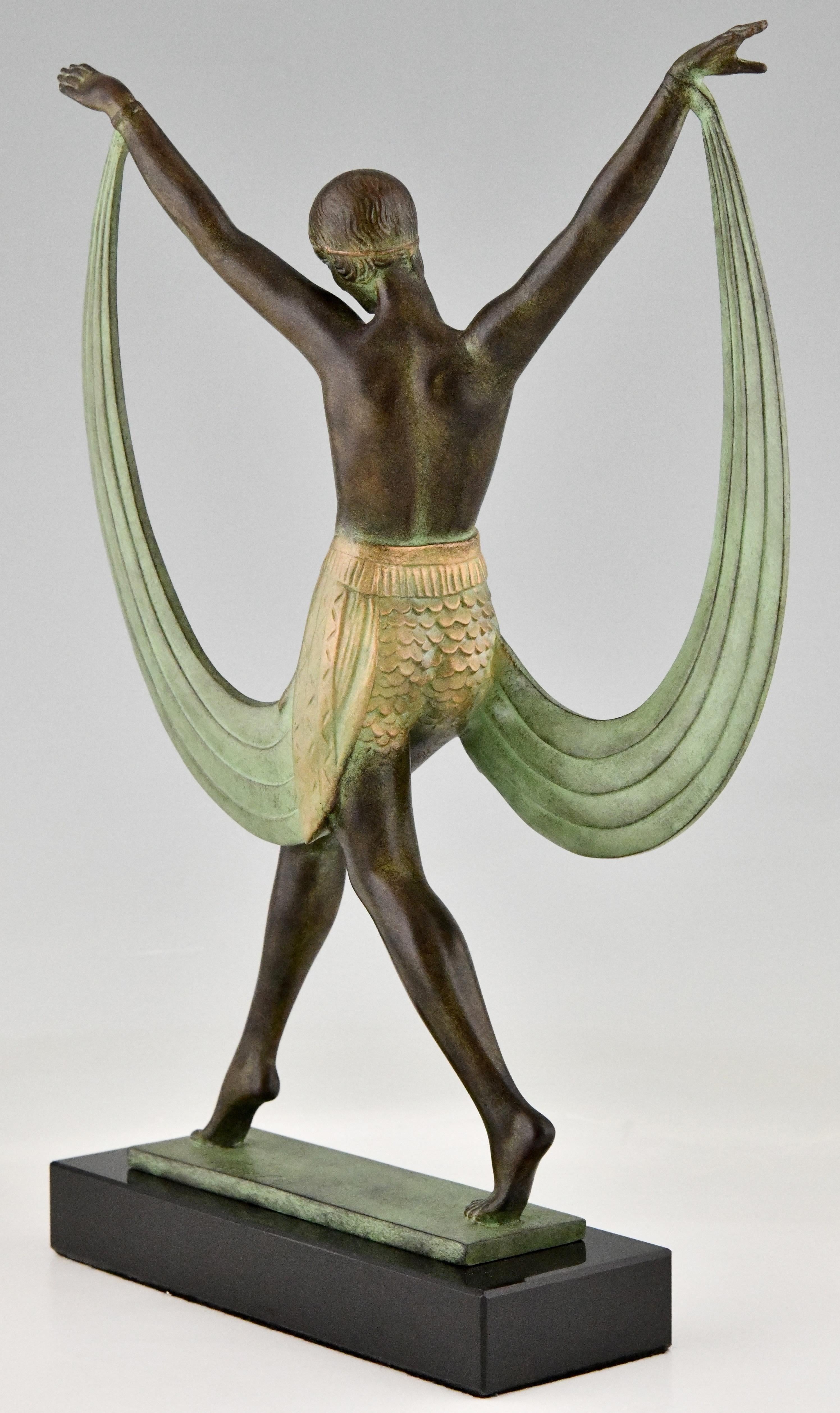 Metal Art Deco Style Sculpture of a Dancer LYSIS Pierre Le Faguays for Max Le Verrier For Sale