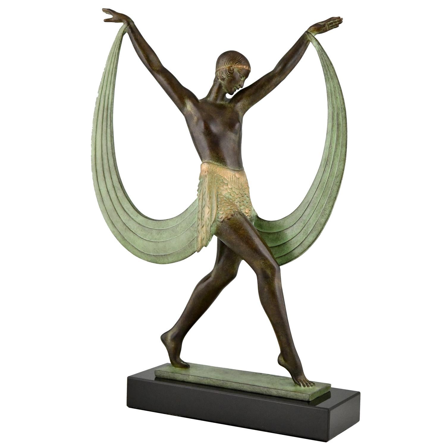 Art Deco Style Sculpture of a Dancer LYSIS Pierre Le Faguays for Max Le Verrier For Sale