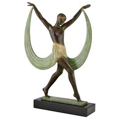 Used Art Deco Style Sculpture of a Dancer LYSIS Pierre Le Faguays for Max Le Verrier
