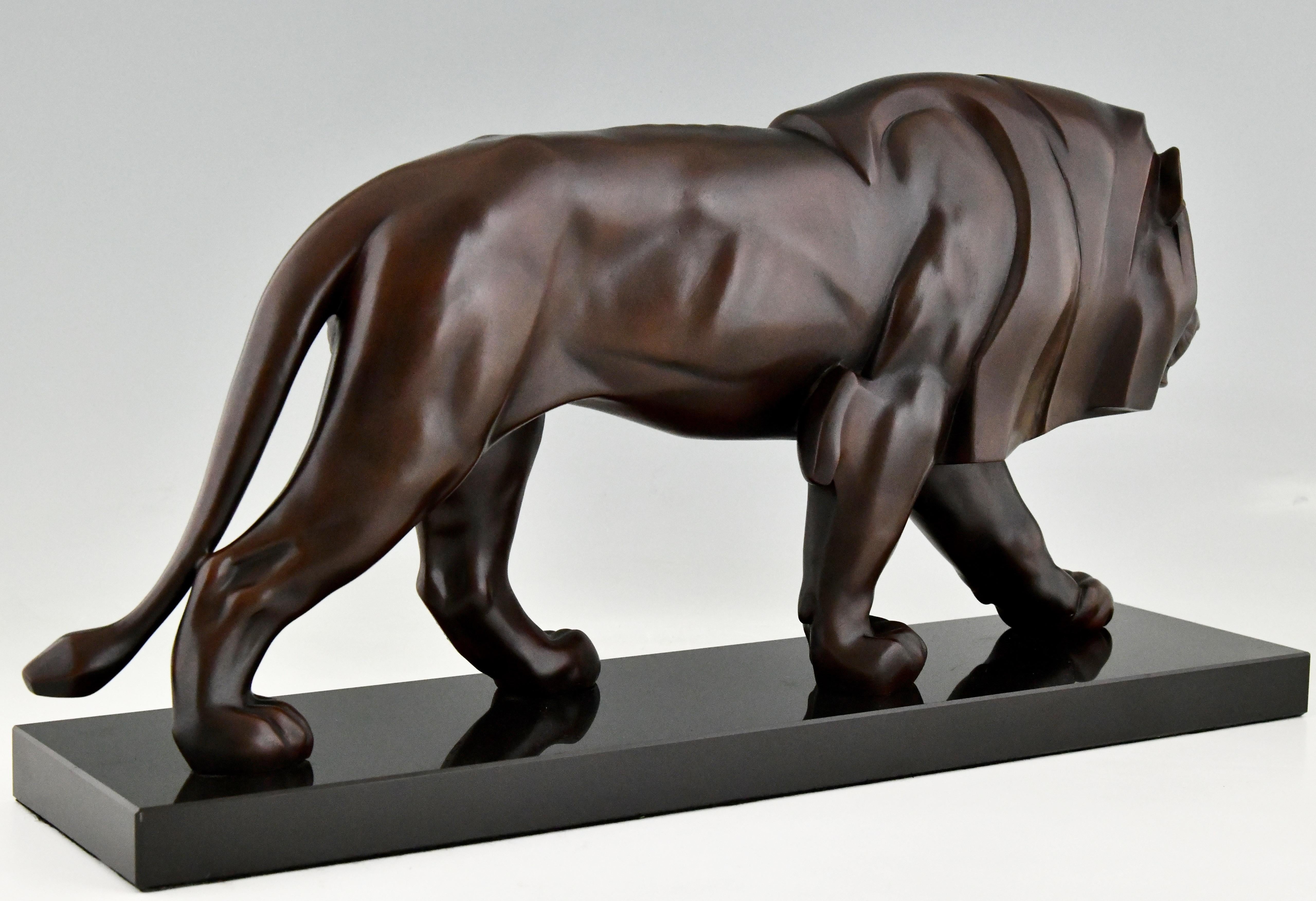 Contemporary Art Deco Style Sculpture of a Walking Lion by Max Le Verrier original, France For Sale