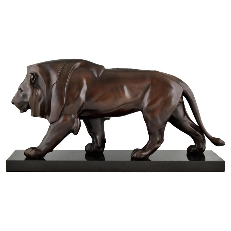 Art Deco Style Sculpture of a Walking Lion by Max Le Verrier original
