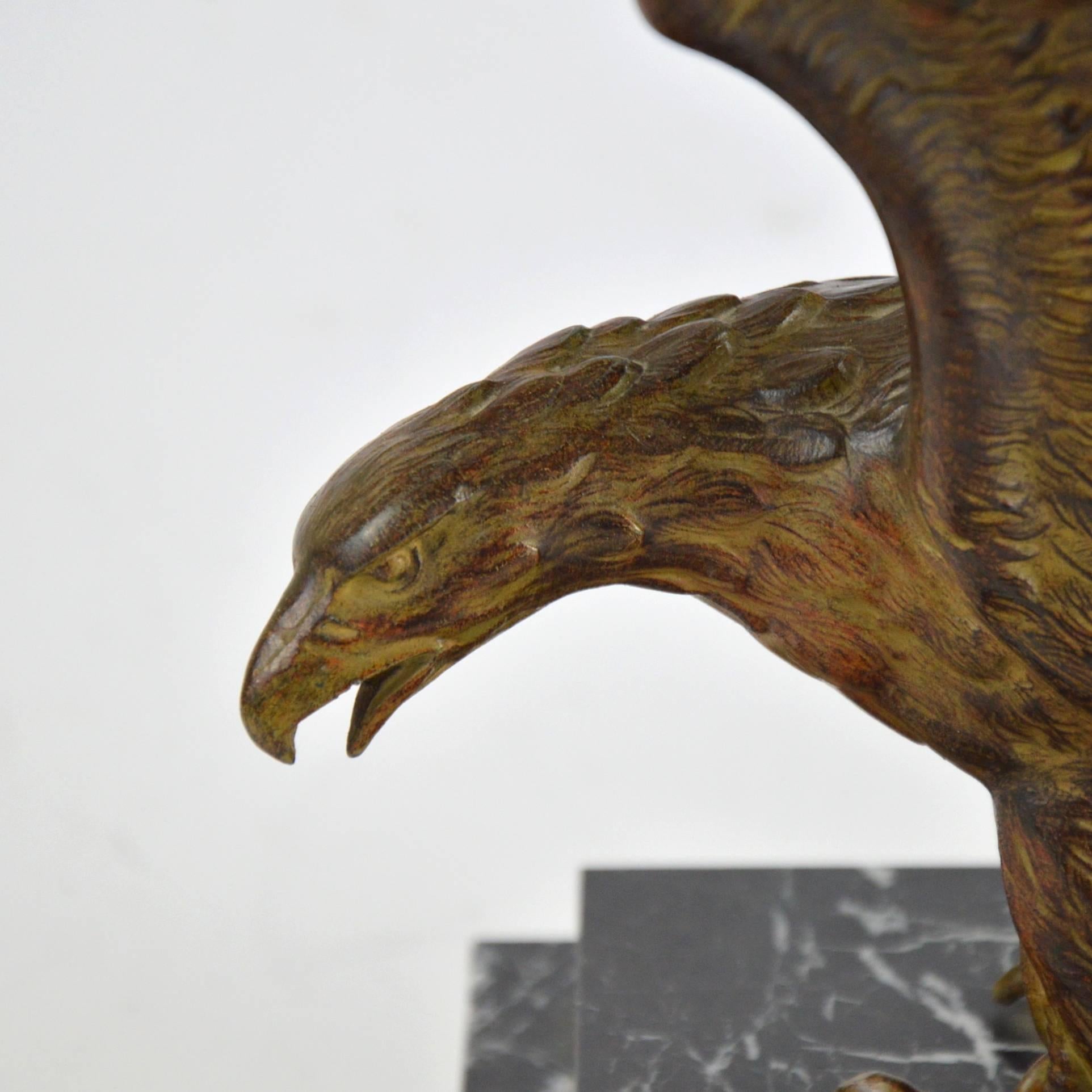 Cast Art Deco Style Sculpture of an Eagle on a Marble Base