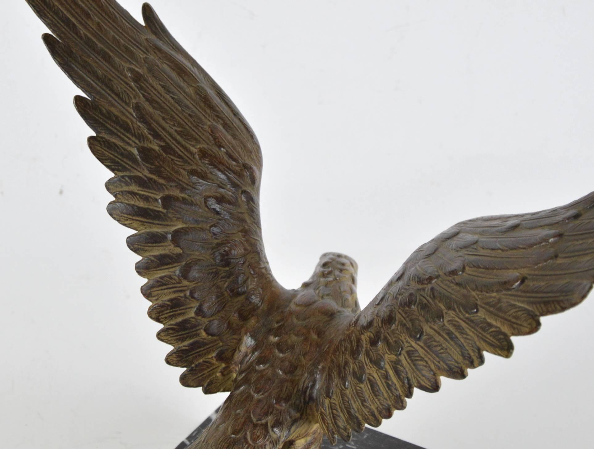 Bronze Art Deco Style Sculpture of an Eagle on a Marble Base