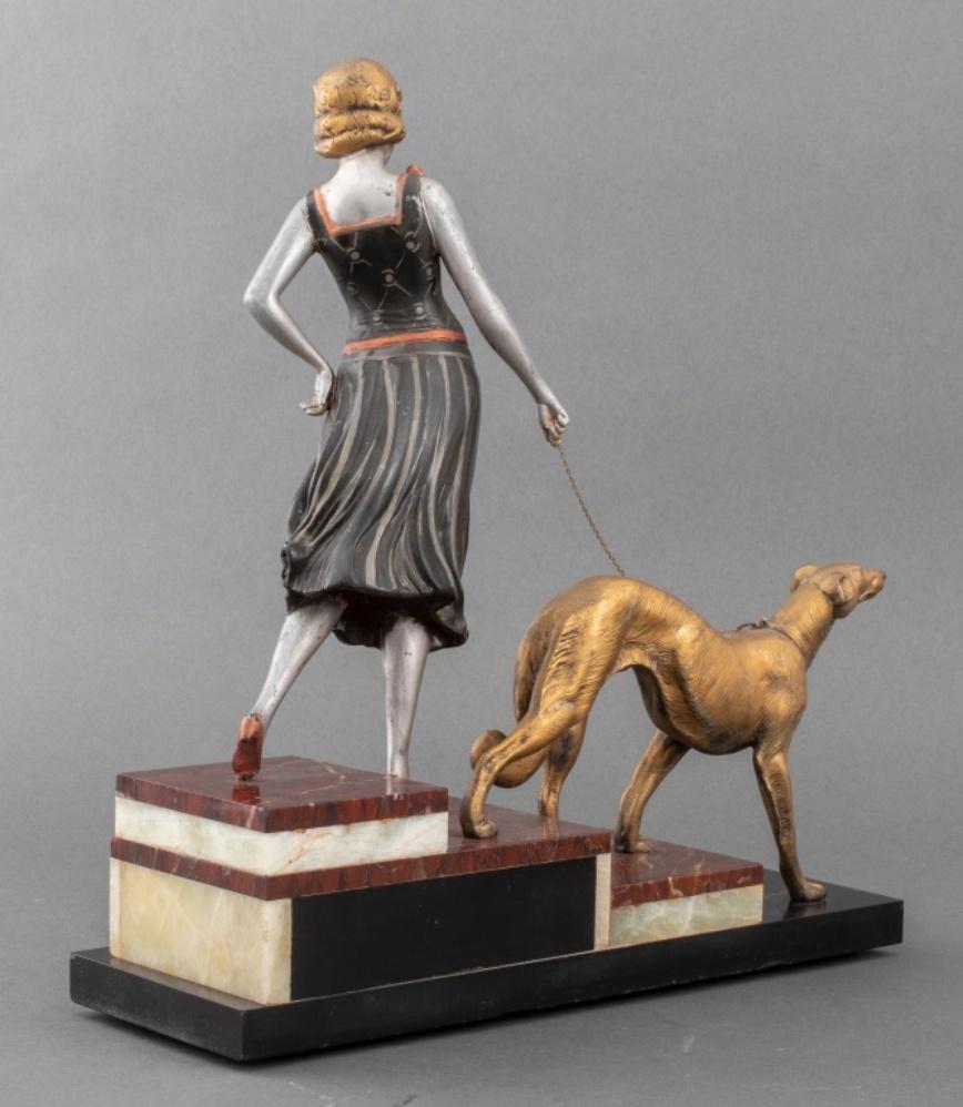 Art Deco Style Sculpture Woman & Greyhound For Sale 4