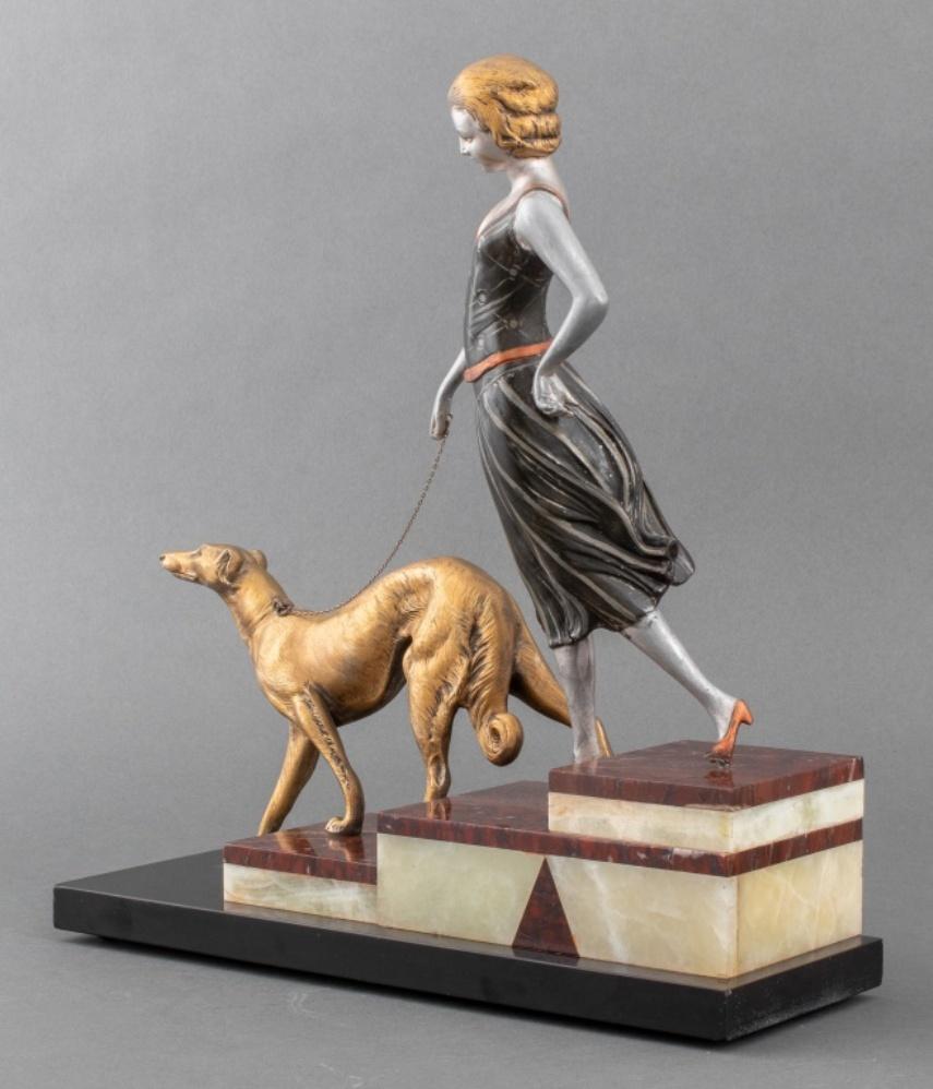 Art Deco Style Sculpture Woman & Greyhound For Sale 5