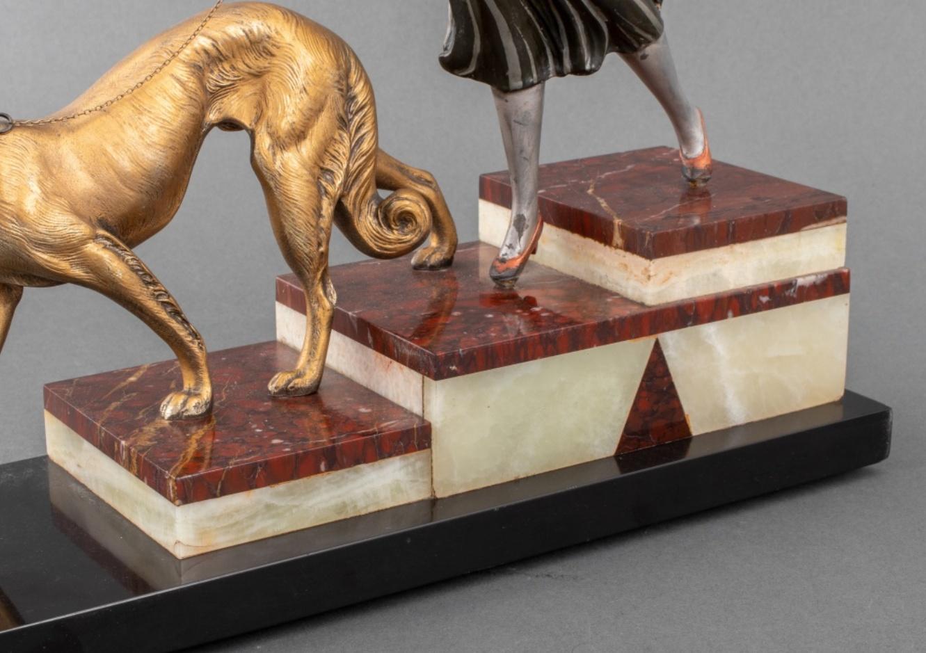 20th Century Art Deco Style Sculpture Woman & Greyhound For Sale