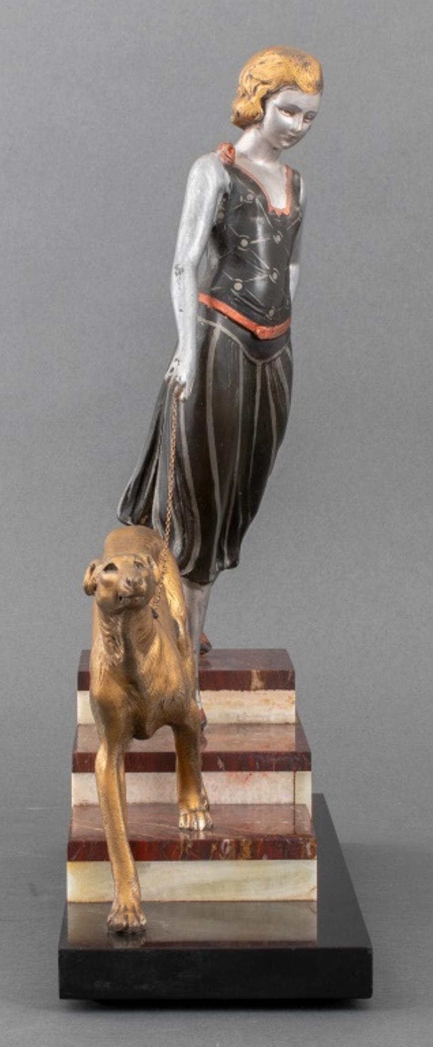 Art Deco Stil Skulptur Frau & Windhund im Zustand „Gut“ im Angebot in New York, NY