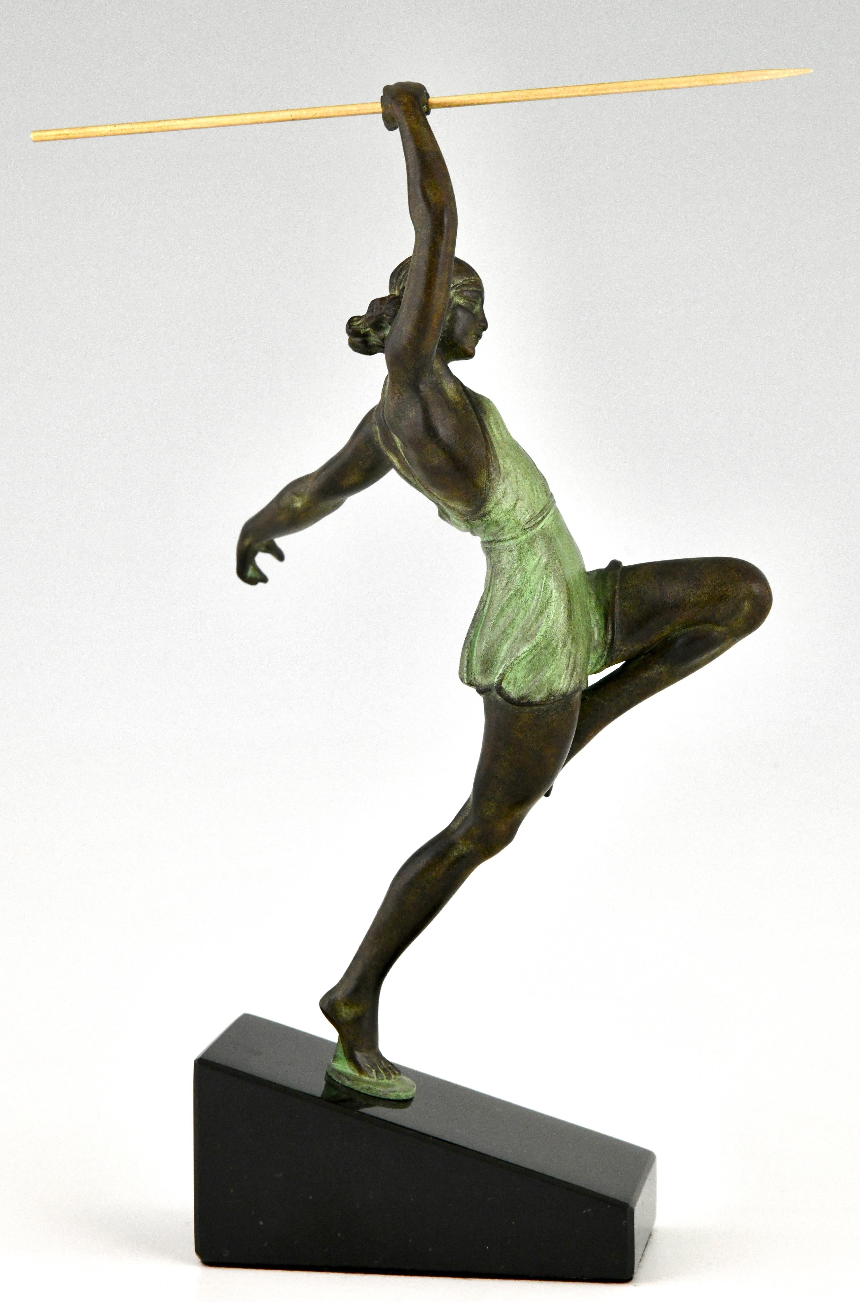 Patinated Art Deco style sculpture woman with spear AMAZONE Fayral & Max Le Verrier