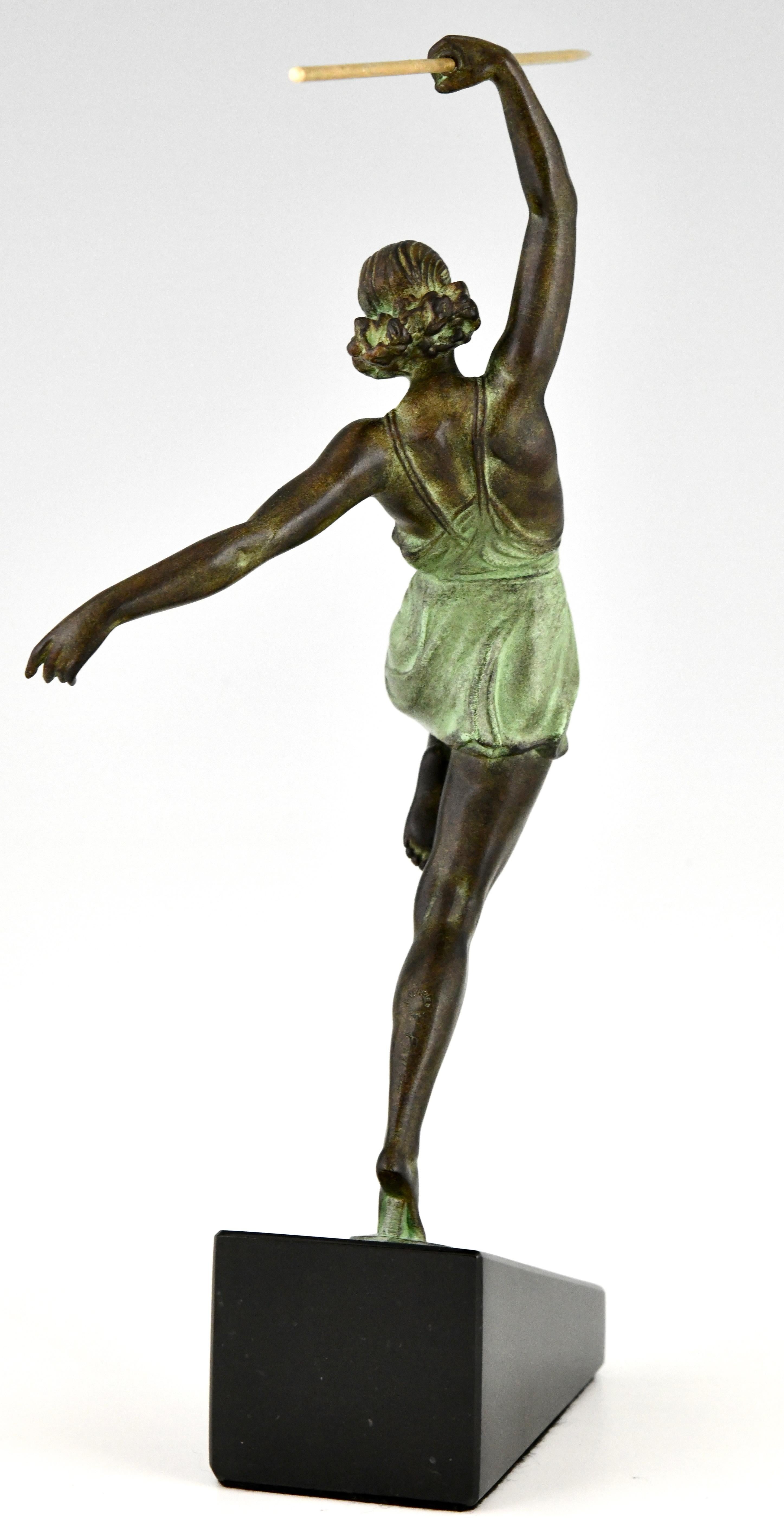 Art Deco style sculpture woman with spear AMAZONE Fayral & Max Le Verrier In New Condition In Antwerp, BE