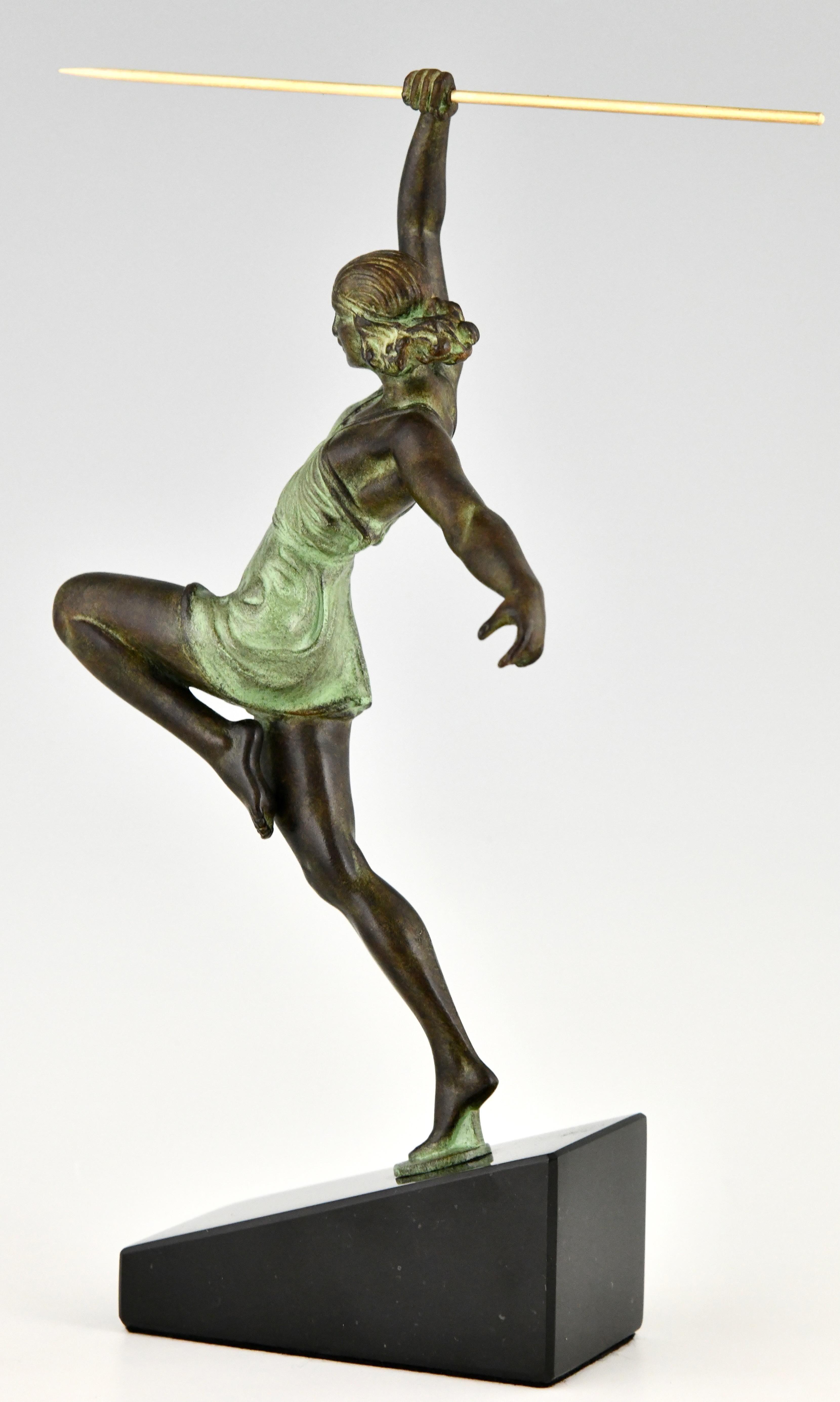 Contemporary Art Deco style sculpture woman with spear AMAZONE Fayral & Max Le Verrier