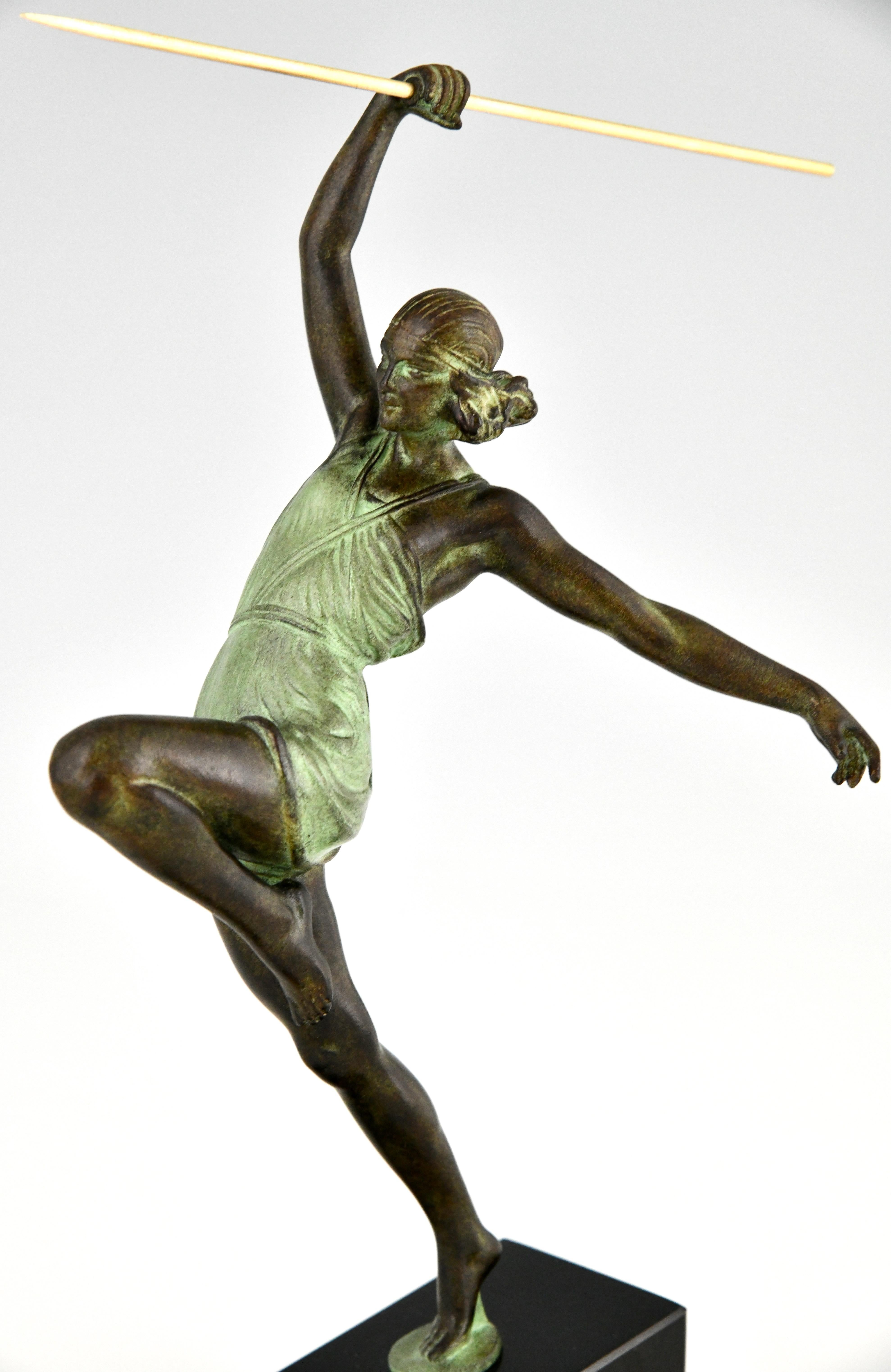 Metal Art Deco style sculpture woman with spear AMAZONE Fayral & Max Le Verrier