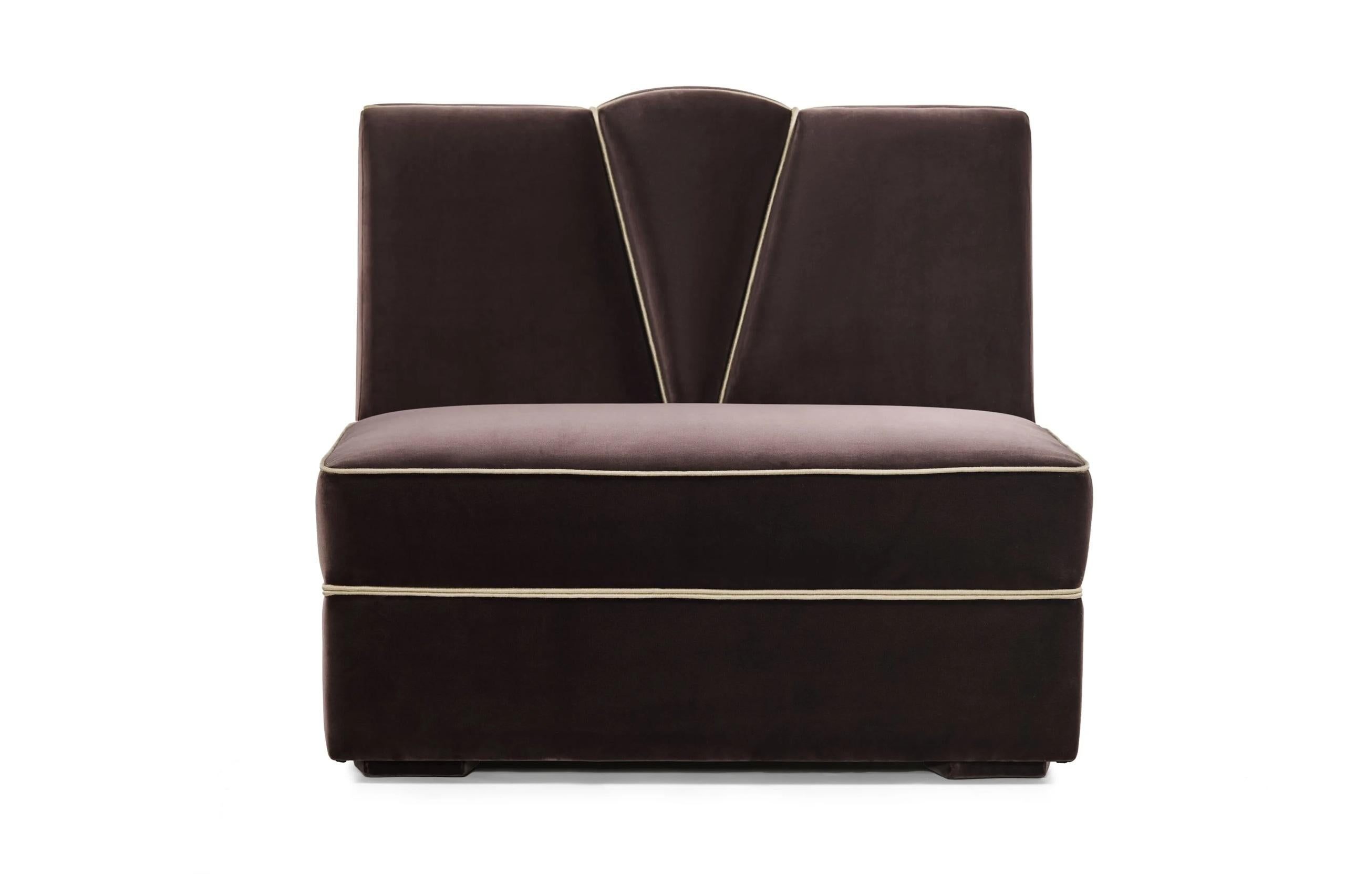 Portuguese Art Deco Style Sectional Sofa in Ruby Red Velvet with Toned Piping For Sale