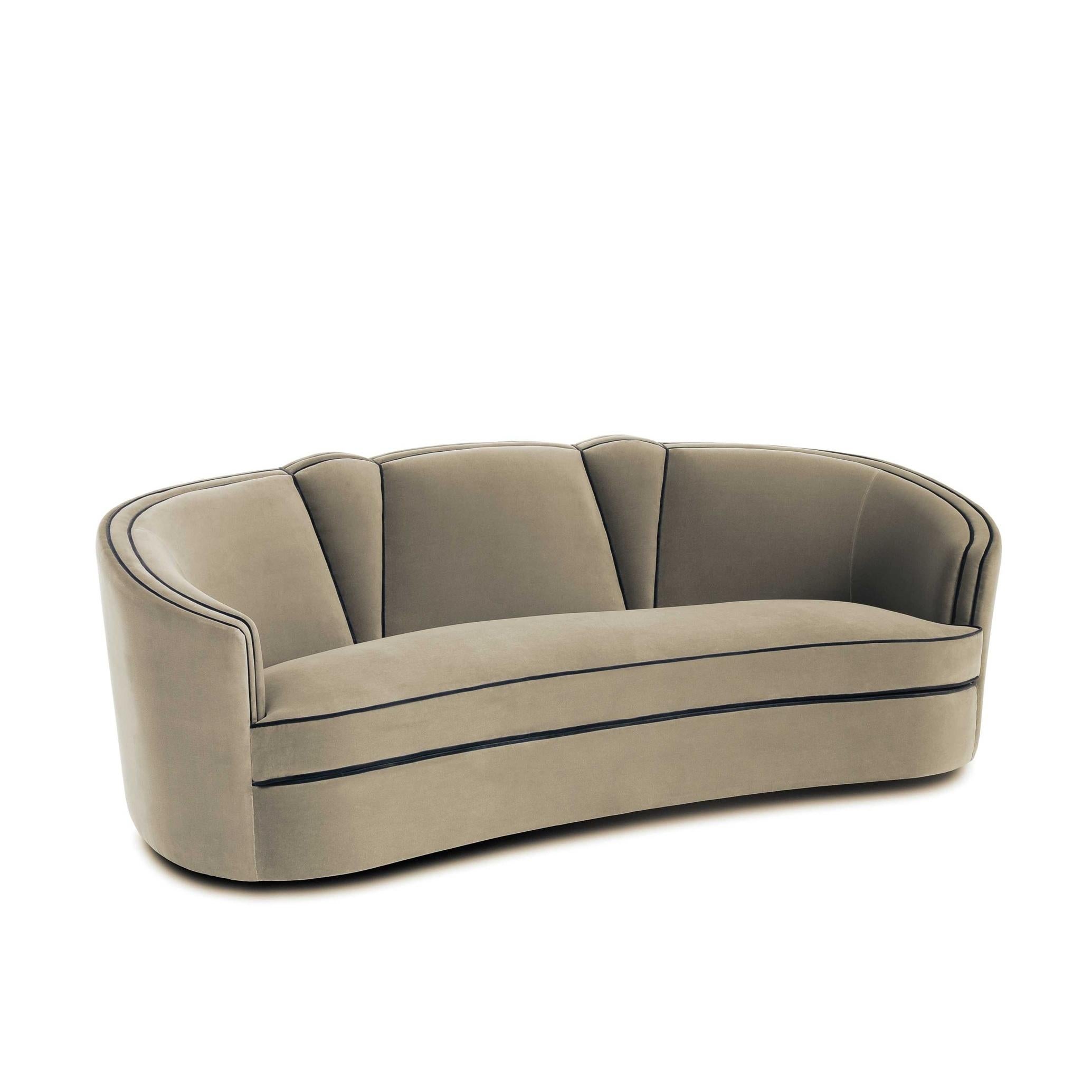 Contemporary Art Deco Style Sectional Sofa in Ruby Red Velvet with Toned Piping For Sale