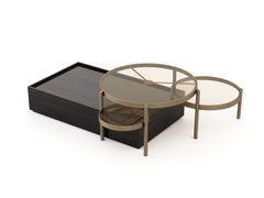 Art Deco Stil Set Her Couchtisch mit Ebenholz und Messing, Handgefertigt