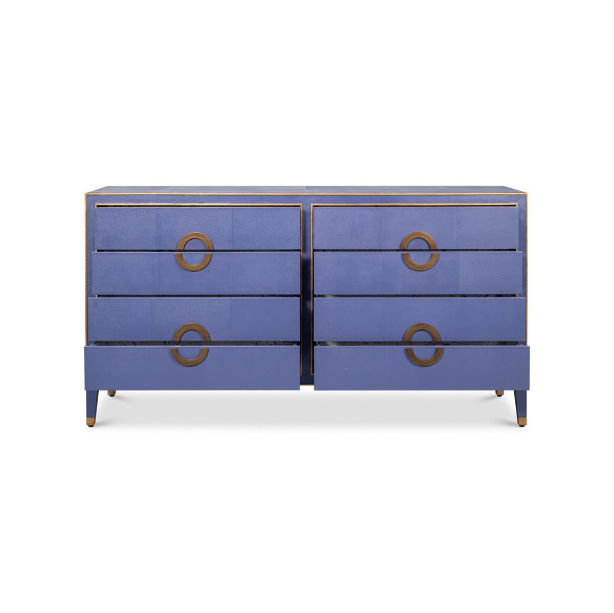 Mid-Century Modern Commode en galuchat de style Art déco en bleu marlin en vente