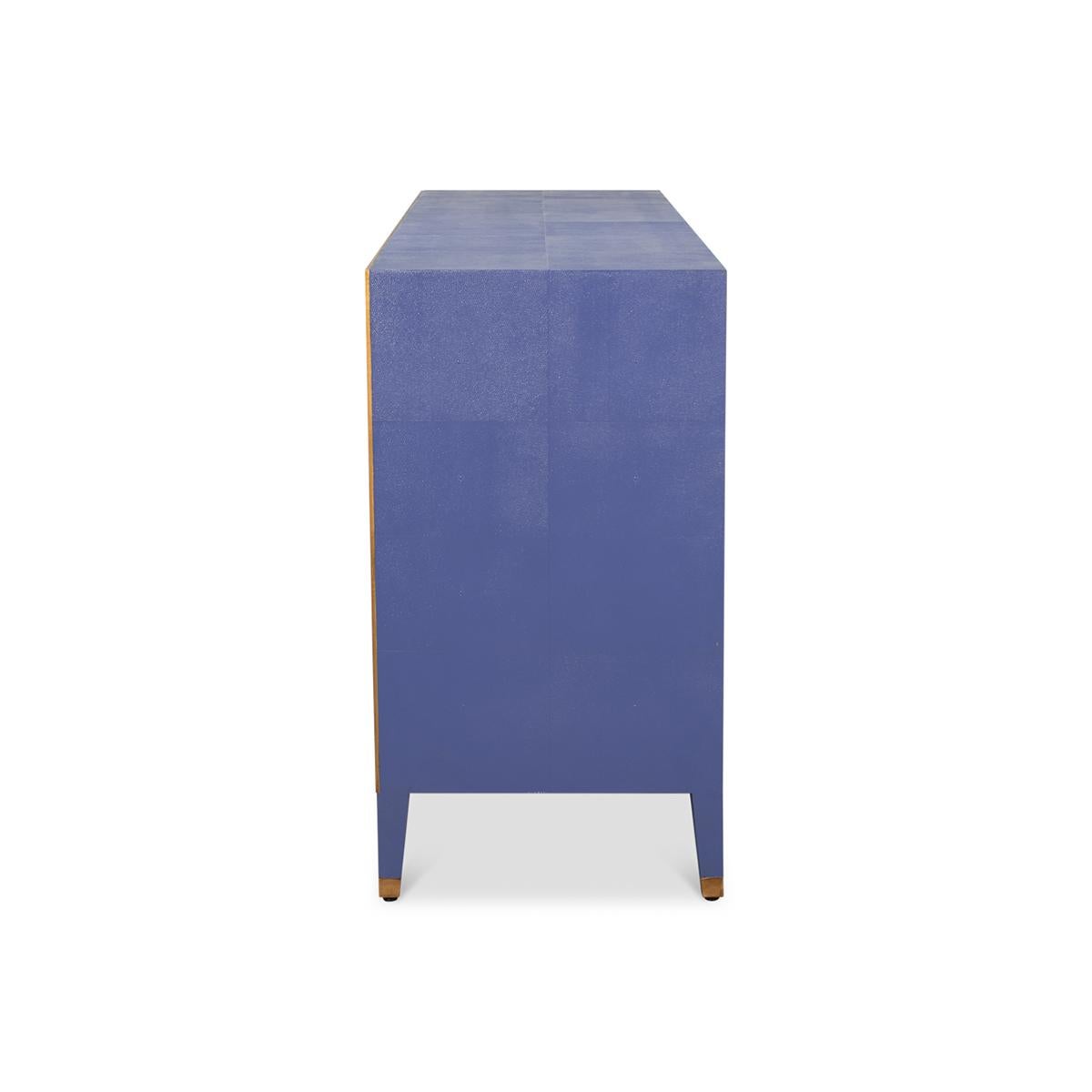 Leather Art Deco Style Shagreen Dresser in Marlin Blue For Sale
