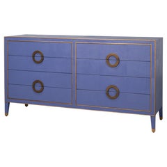 Commode en galuchat de style Art déco en bleu marlin