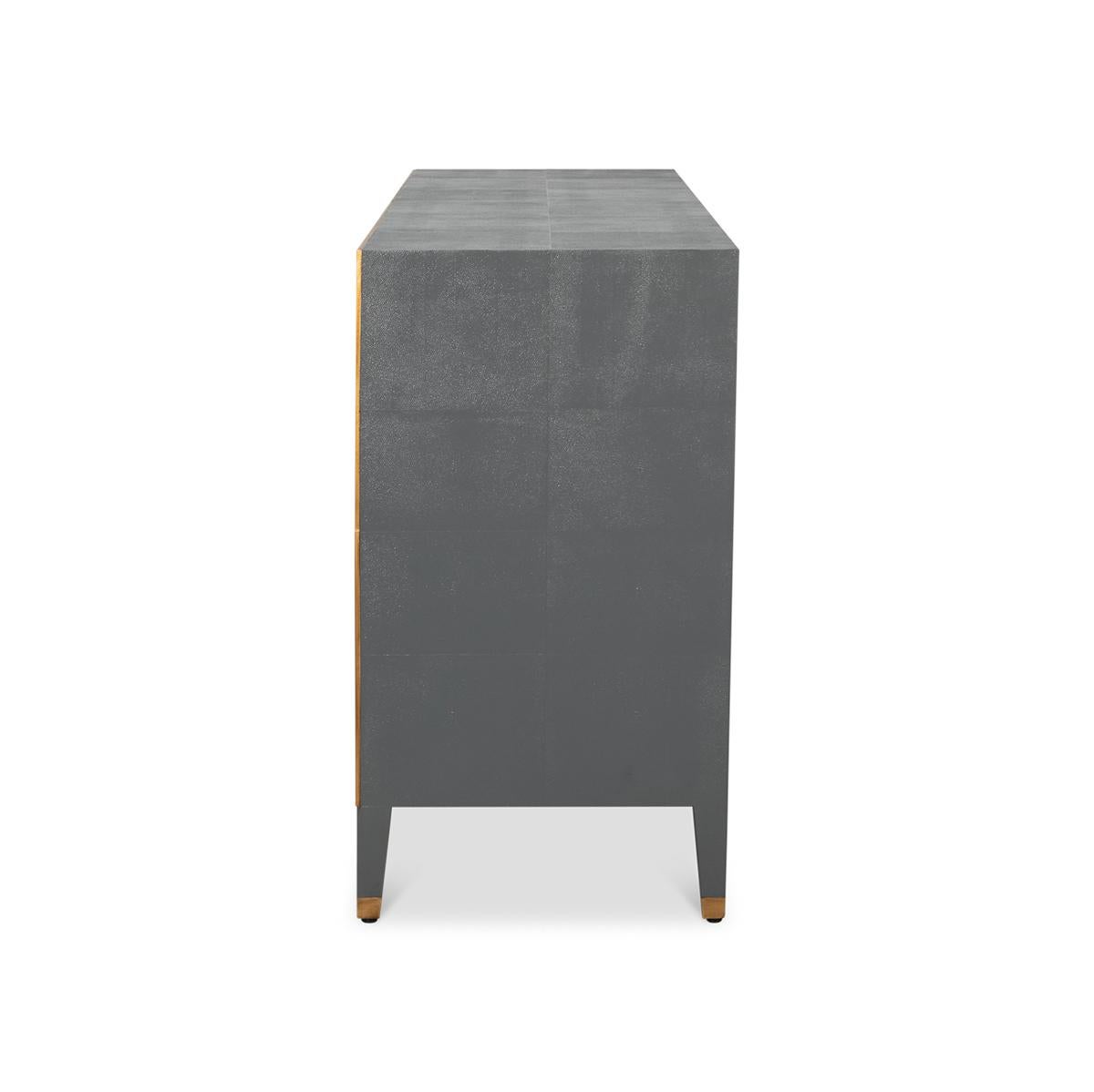 Leather Art Deco Style Shagreen Dresser in Pewter Grey For Sale