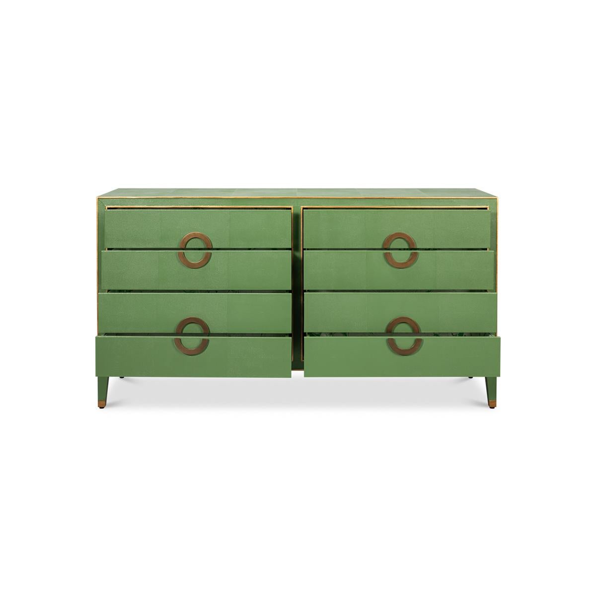 Mid-Century Modern Art Deco Style Shagreen Dresser in Watercress Green For Sale