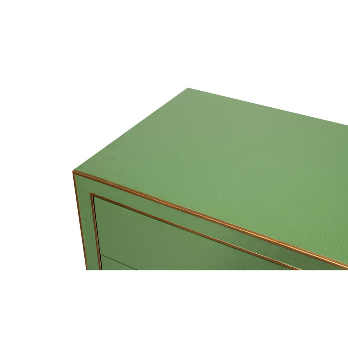 Asian Art Deco Style Shagreen Dresser in Watercress Green For Sale