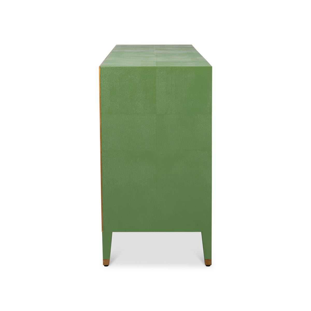 Leather Art Deco Style Shagreen Dresser in Watercress Green For Sale