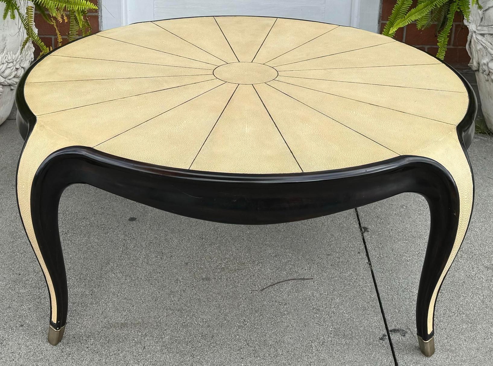 French Art Deco Style Shagreen & Ebony Cocktail or Round Coffee Table For Sale