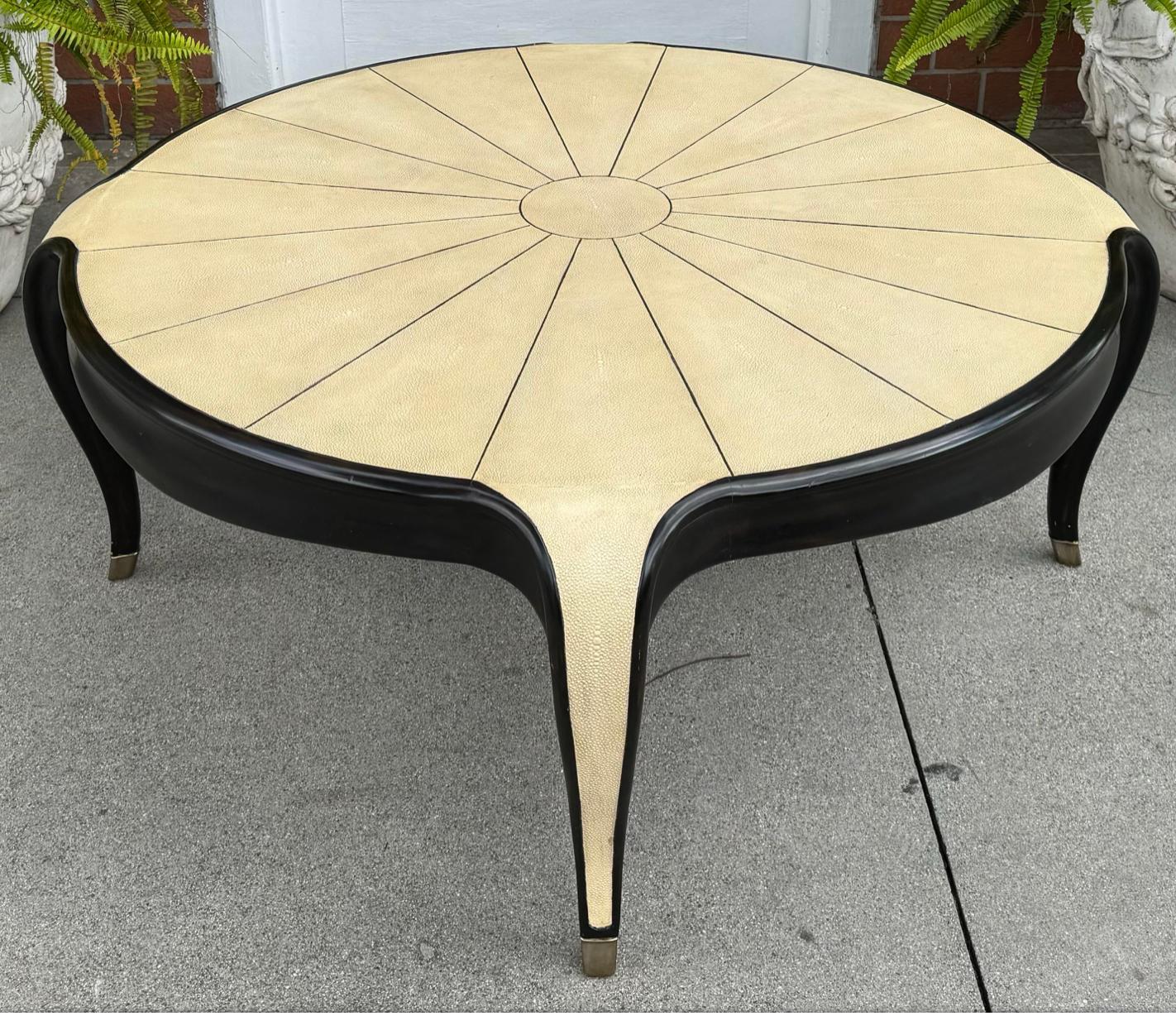 Art Deco Style Shagreen & Ebony Cocktail or Round Coffee Table For Sale 1