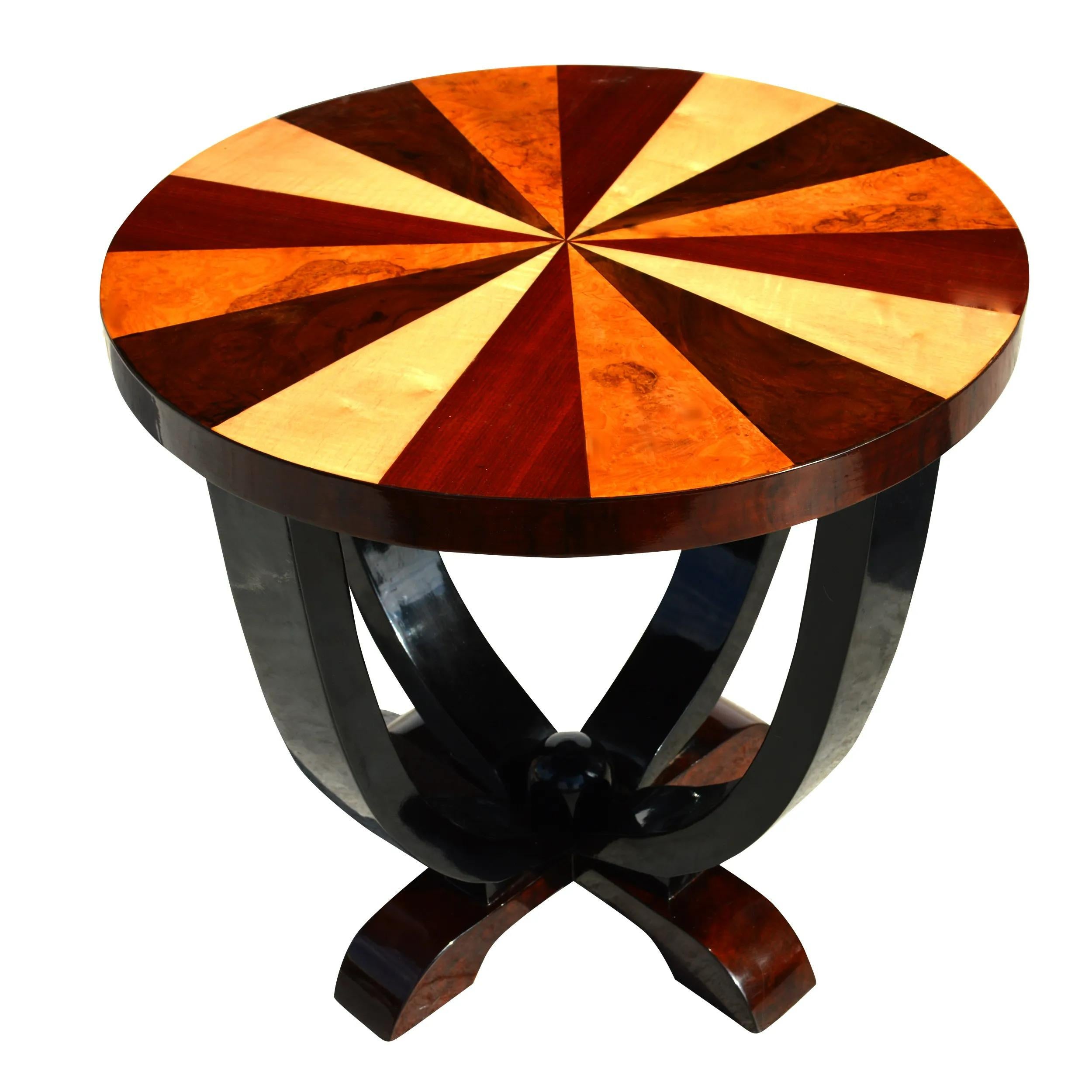 Art Deco Style Side Table

Rich burl and rosewood are combined in an alternating pattern on a pedestal base.

See complimentary console available in last photo.