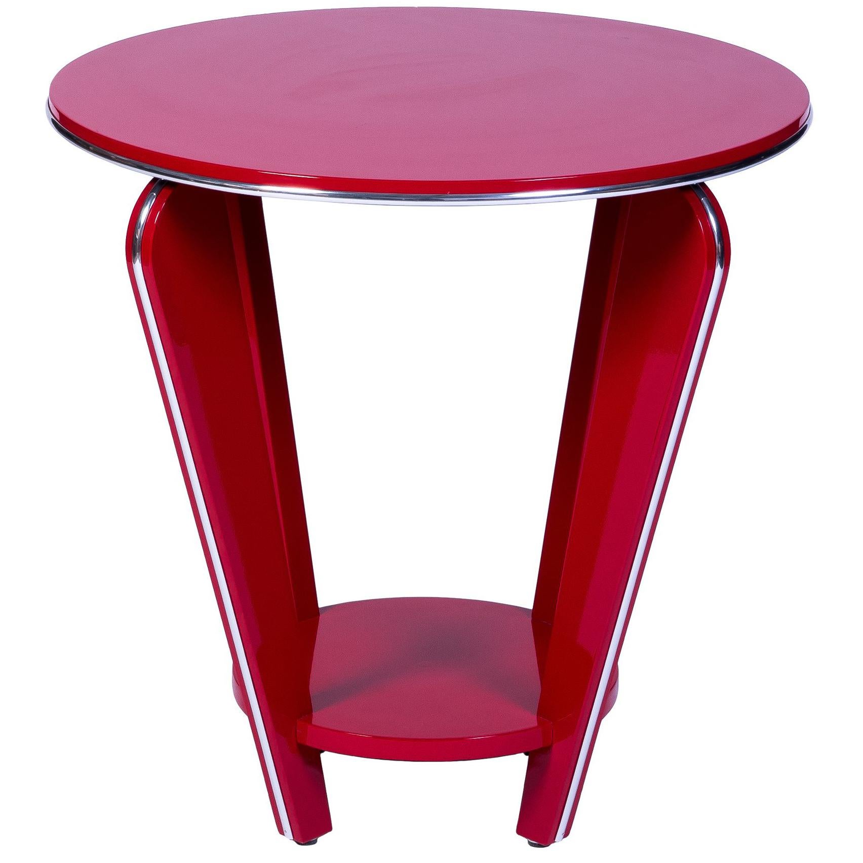 Art Deco Style Side Table in Crimson Lacquer